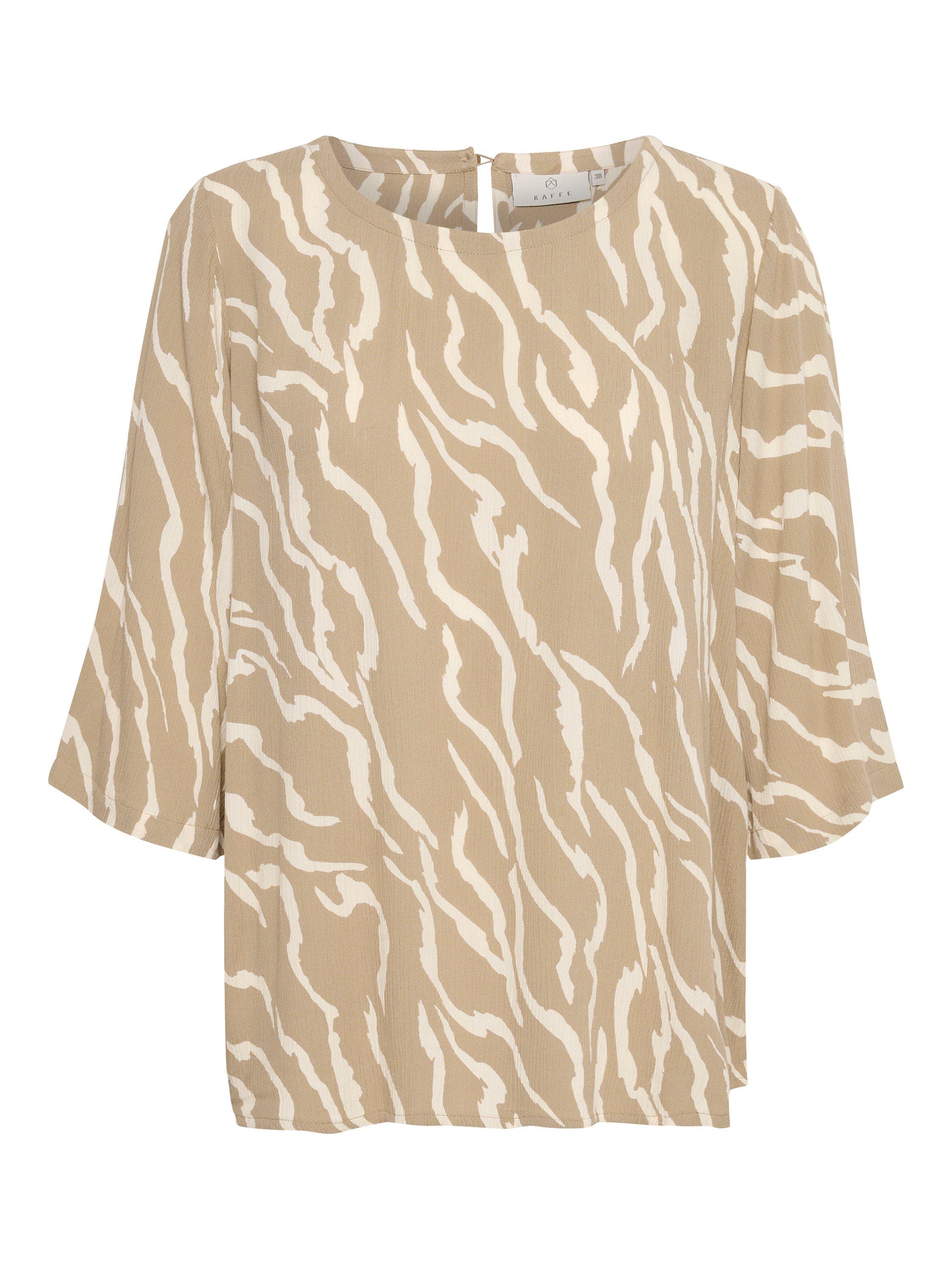 KAFFE Amber Ecovero 3/4 Sleeve Round Neck Blouse, Chinchilla/White, 8