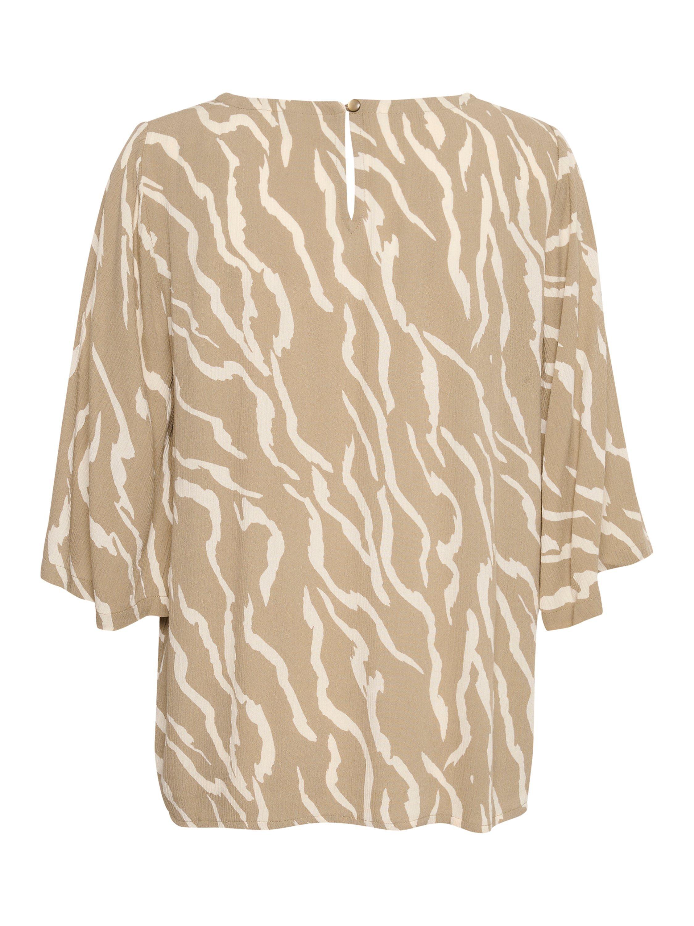 KAFFE Amber Ecovero 3/4 Sleeve Round Neck Blouse, Chinchilla/White, 8