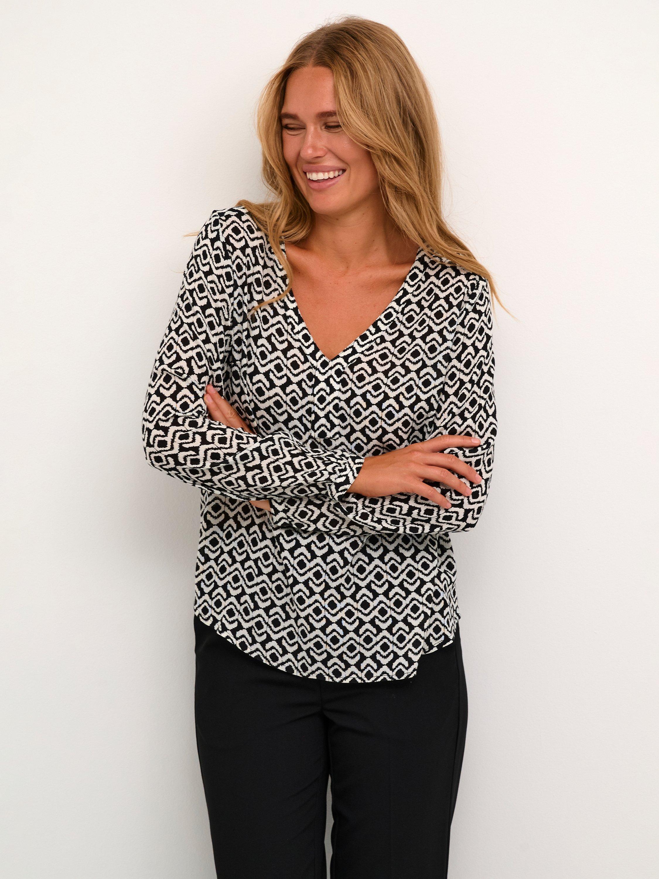 KAFFE Amber Graphic Print Blouse, Black/White
