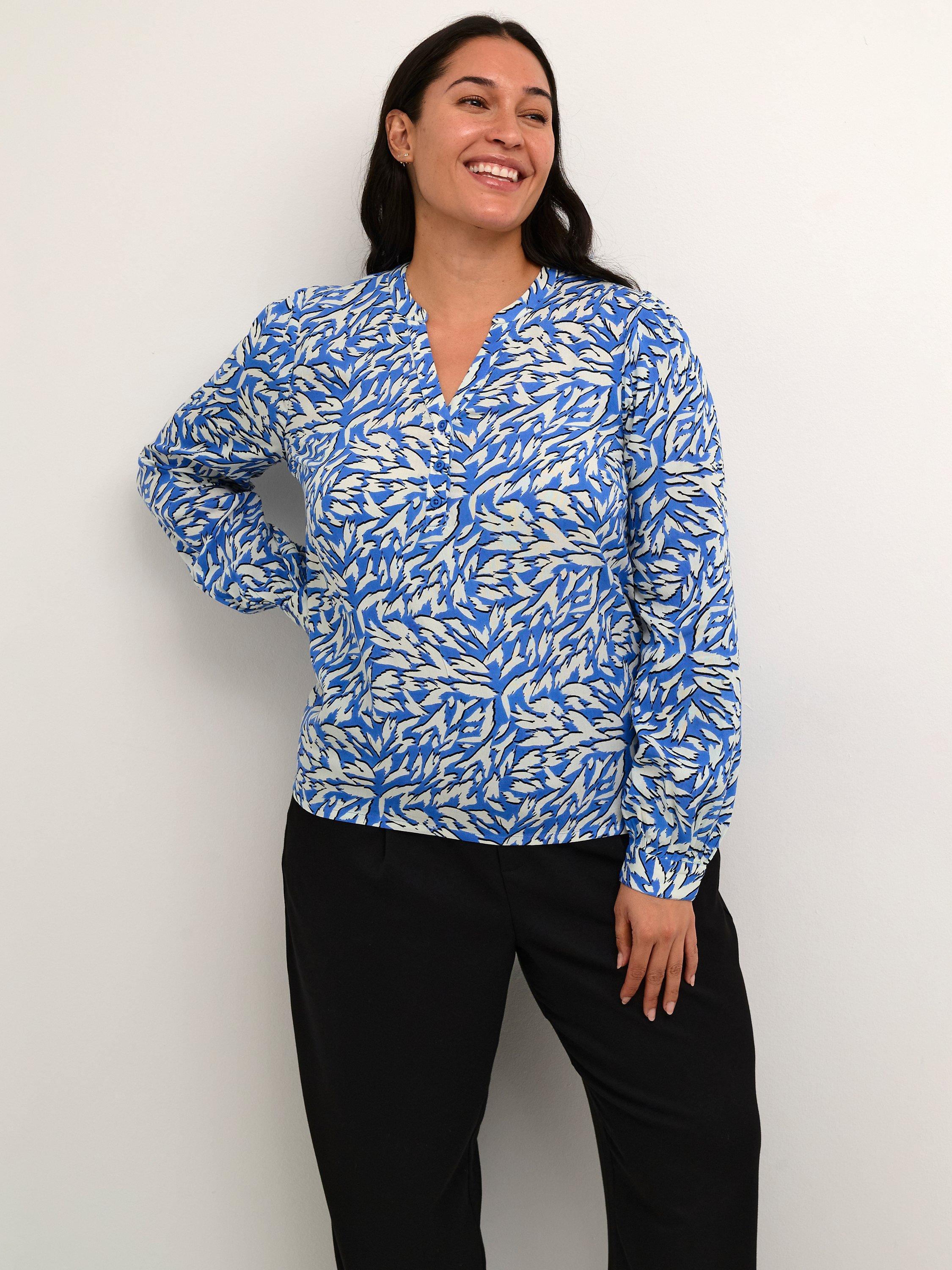 Product image 1 of 5, which shows KAFFE Jetta Blouse, Blue/White, 16