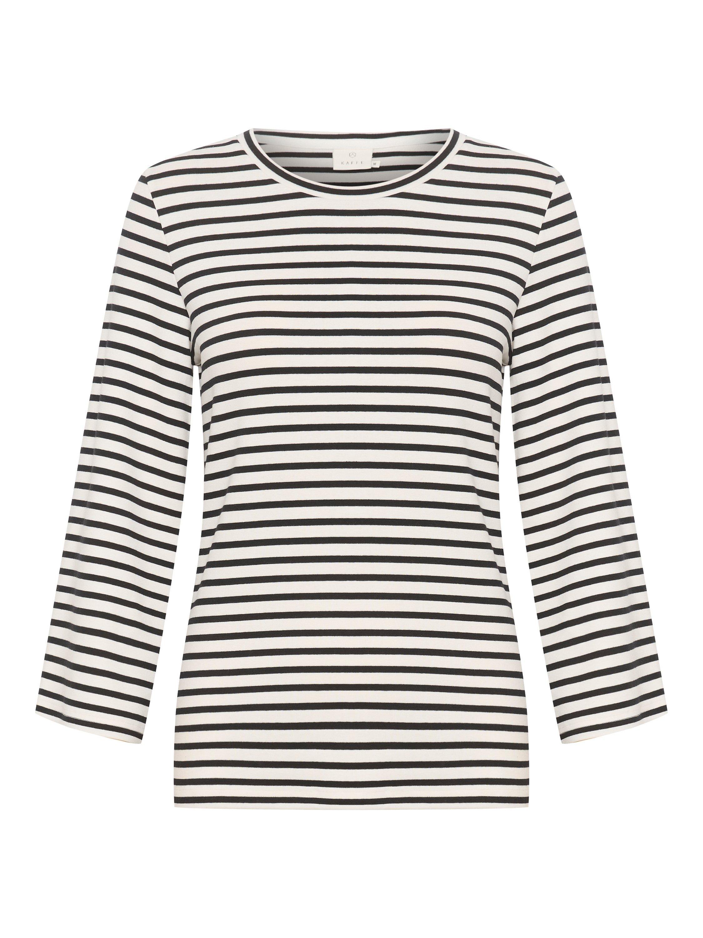 Product image 4 of 5, which shows KAFFE Liddy Jersey Cropped Sleeve Blouse, Chalk/Black Stripe, XS