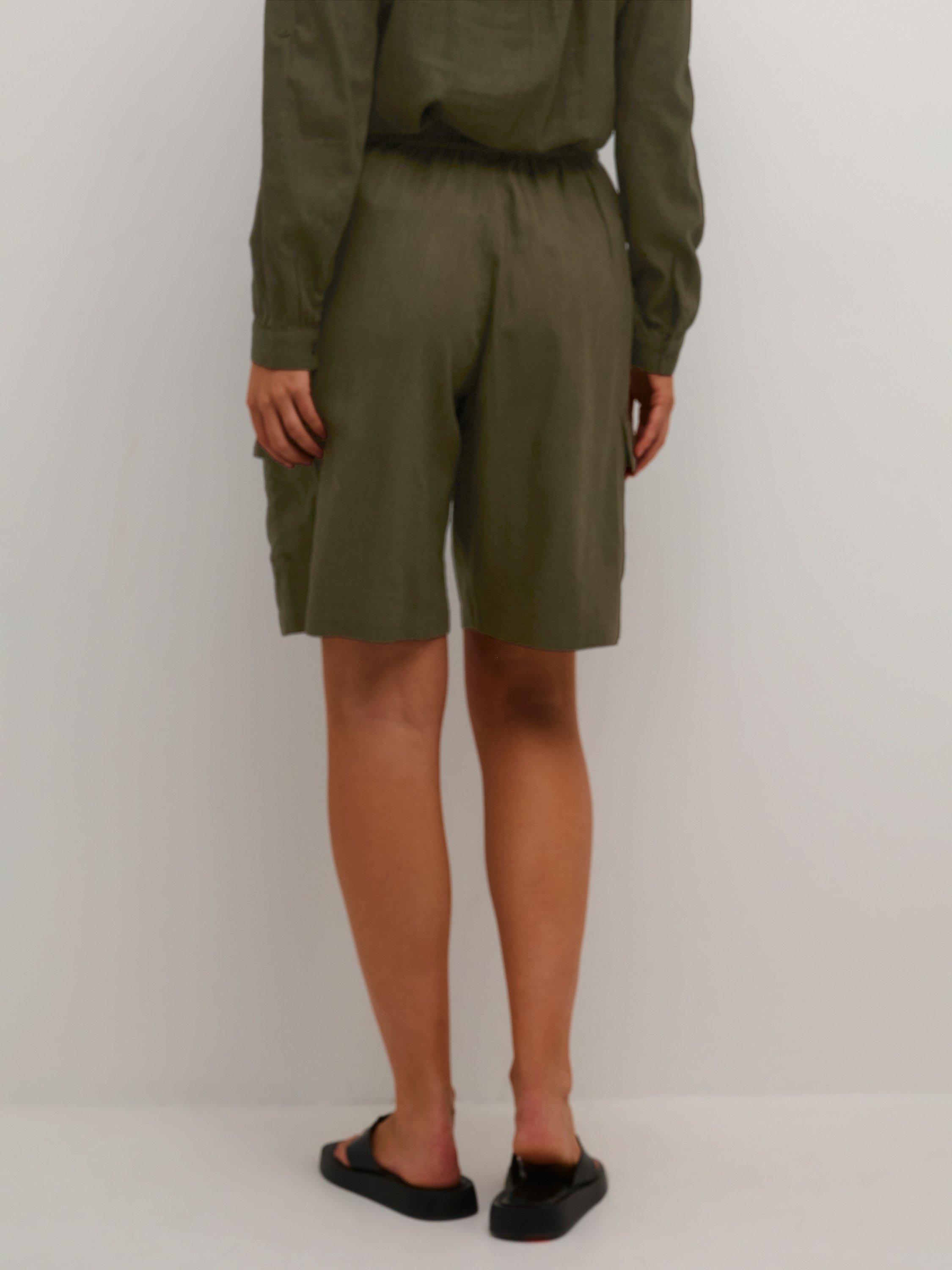 Product image 2 of 5, which shows KAFFE Milia Linen Blend Shorts, Forest Night, 8