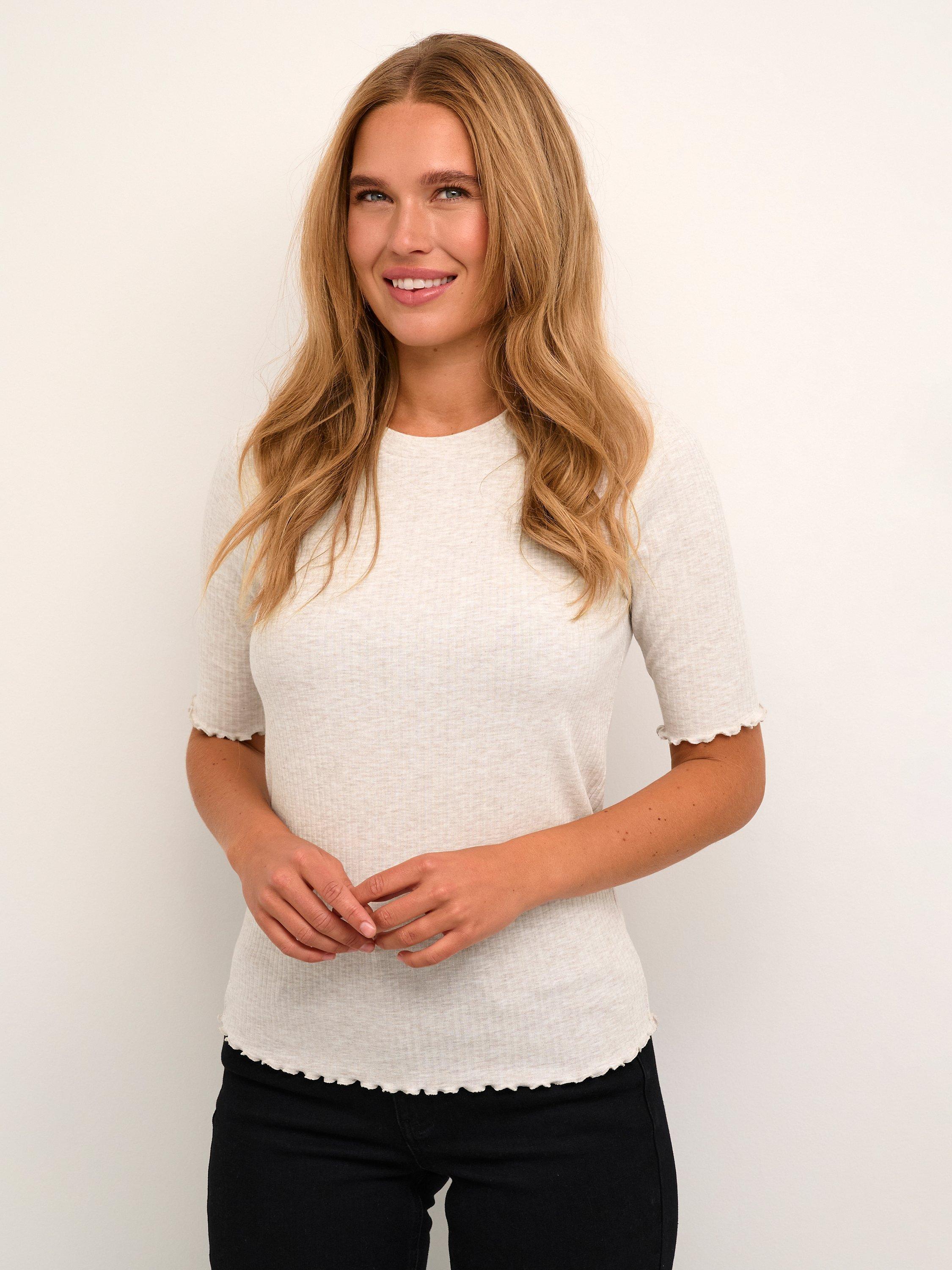 KAFFE Jasmin Slim Fit Round Neck T-Shirt, Feather Gray Melange