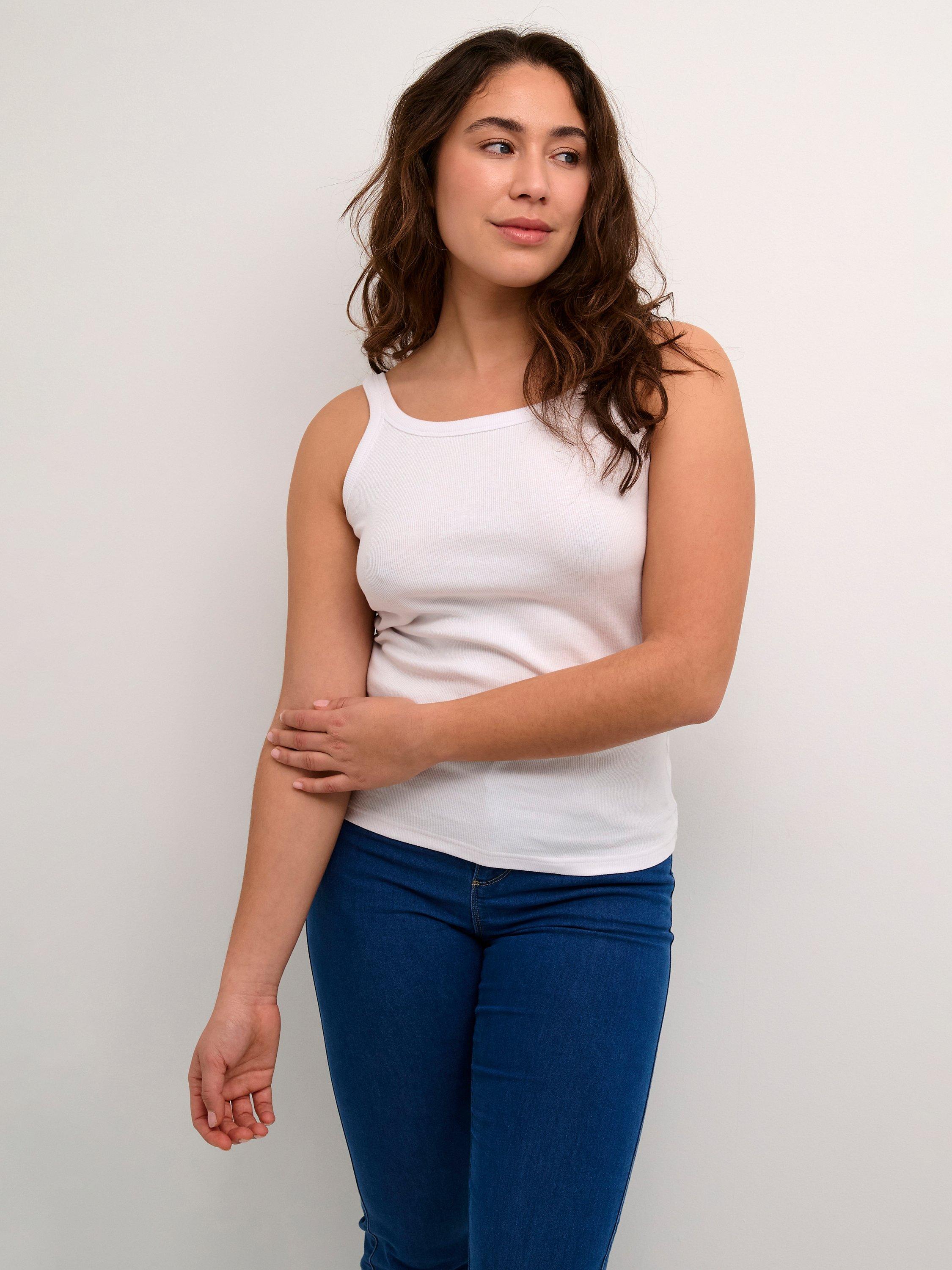 Product image 1 of 5, which shows KAFFE Carna Scoop Neck Tank Top, Optical White, XS