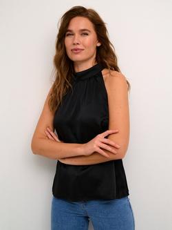 KAFFE Lotte Halterneck Satin Top, Black Deep