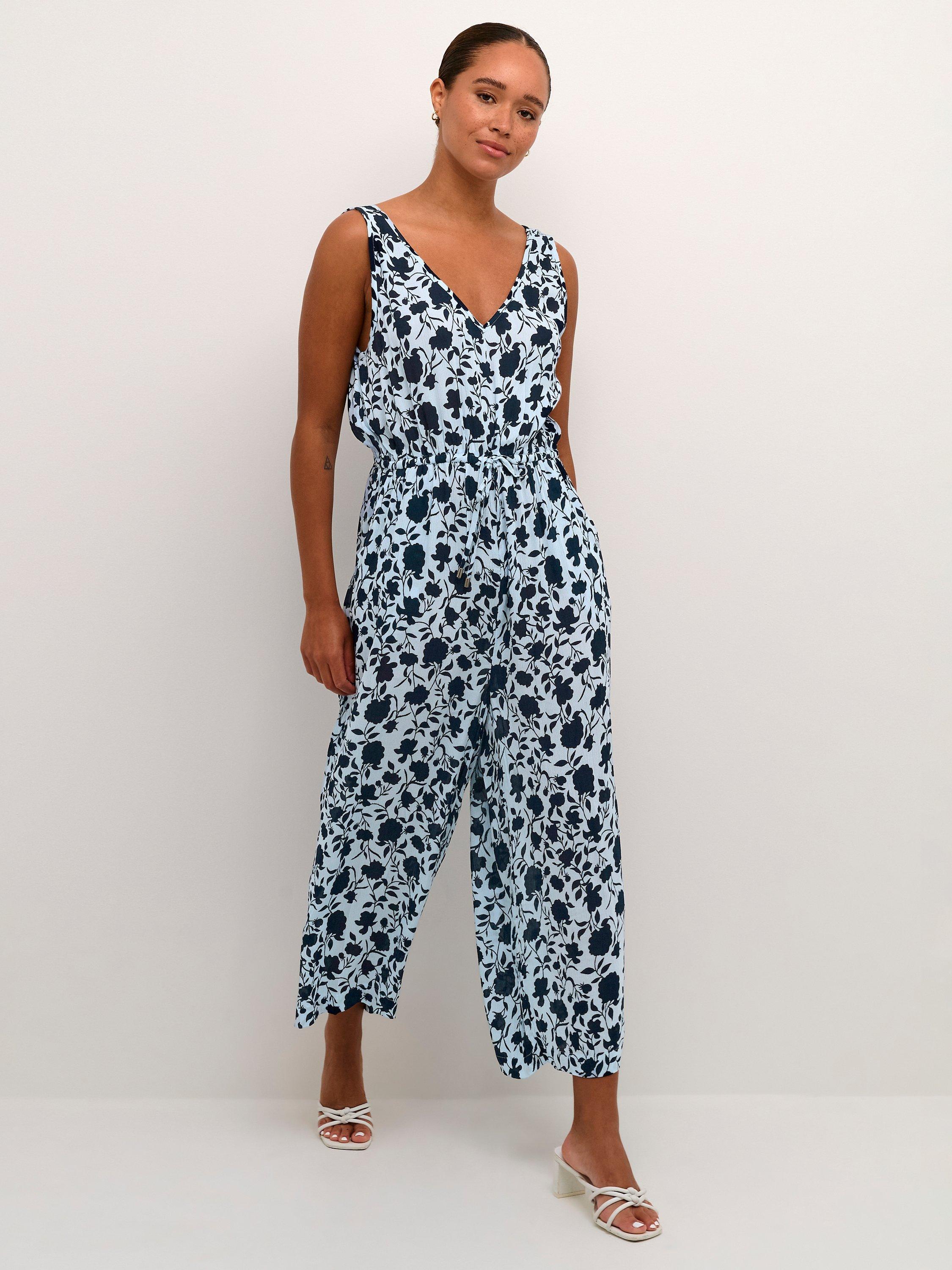 KAFFE Isolde Floral Print Sleeveless V-Neck Jumpsuit, Blue