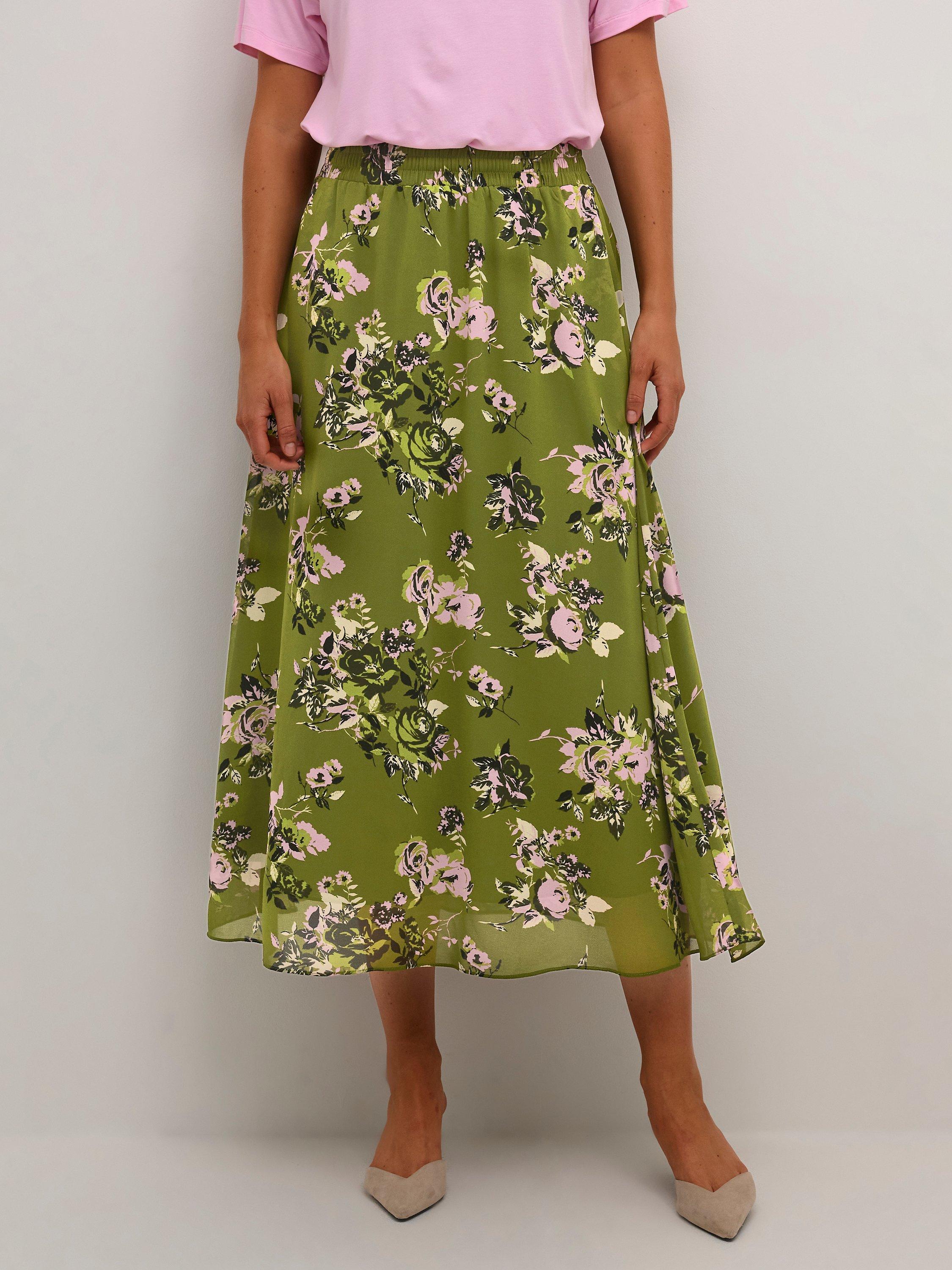 KAFFE Vita High Waisted A-Line Fit Skirt, Flower Print