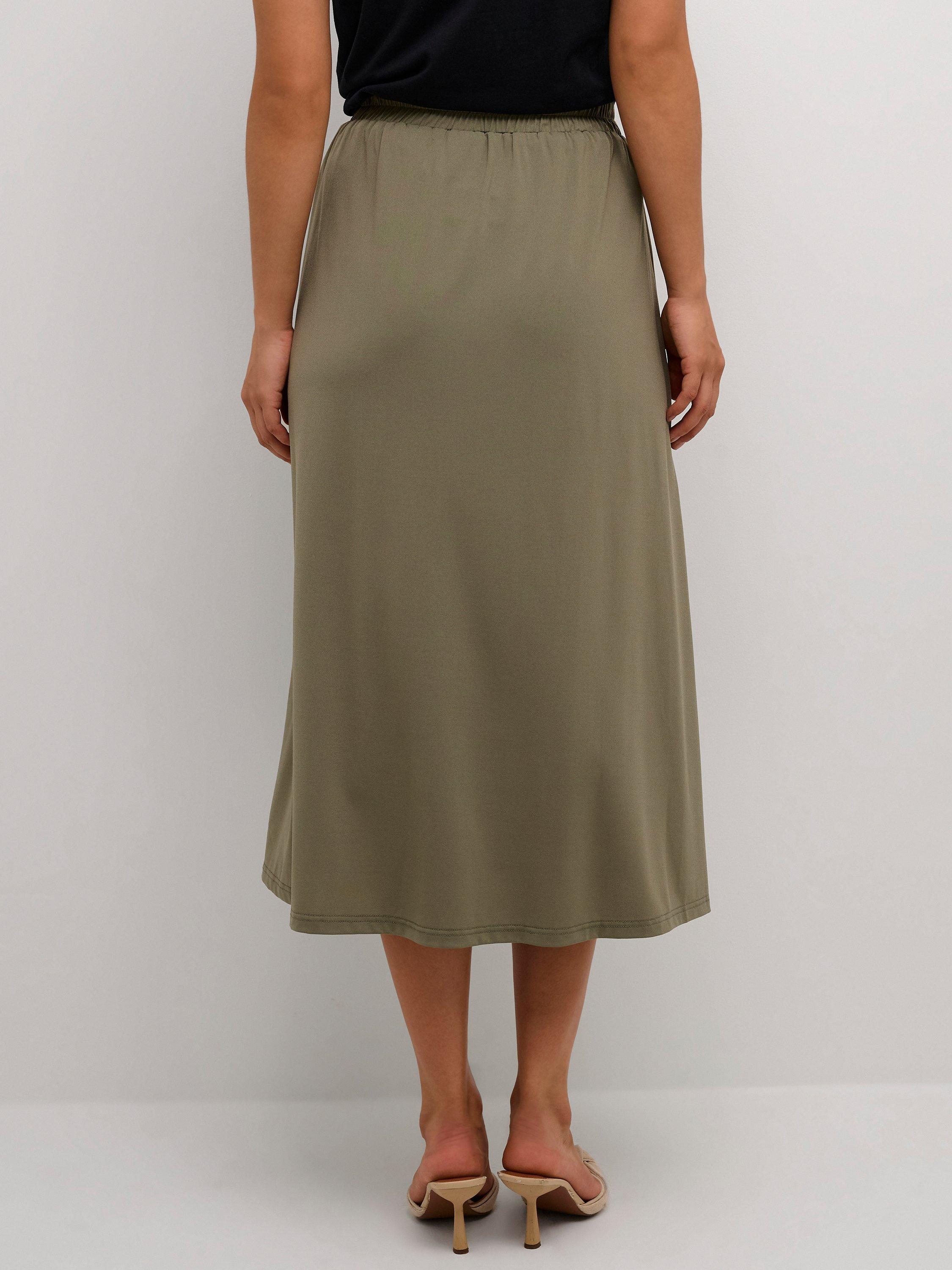 Product image 2 of 5, which shows KAFFE Mally Jersey Midi Skirt, Vetiver, XL