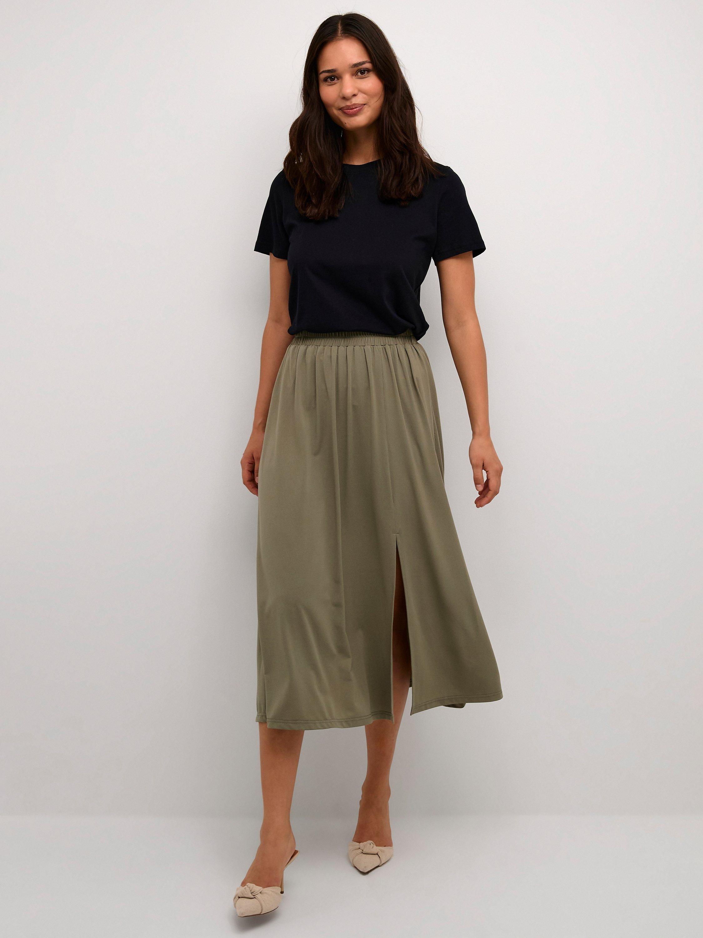 Product image 3 of 5, which shows KAFFE Mally Jersey Midi Skirt, Vetiver, XL