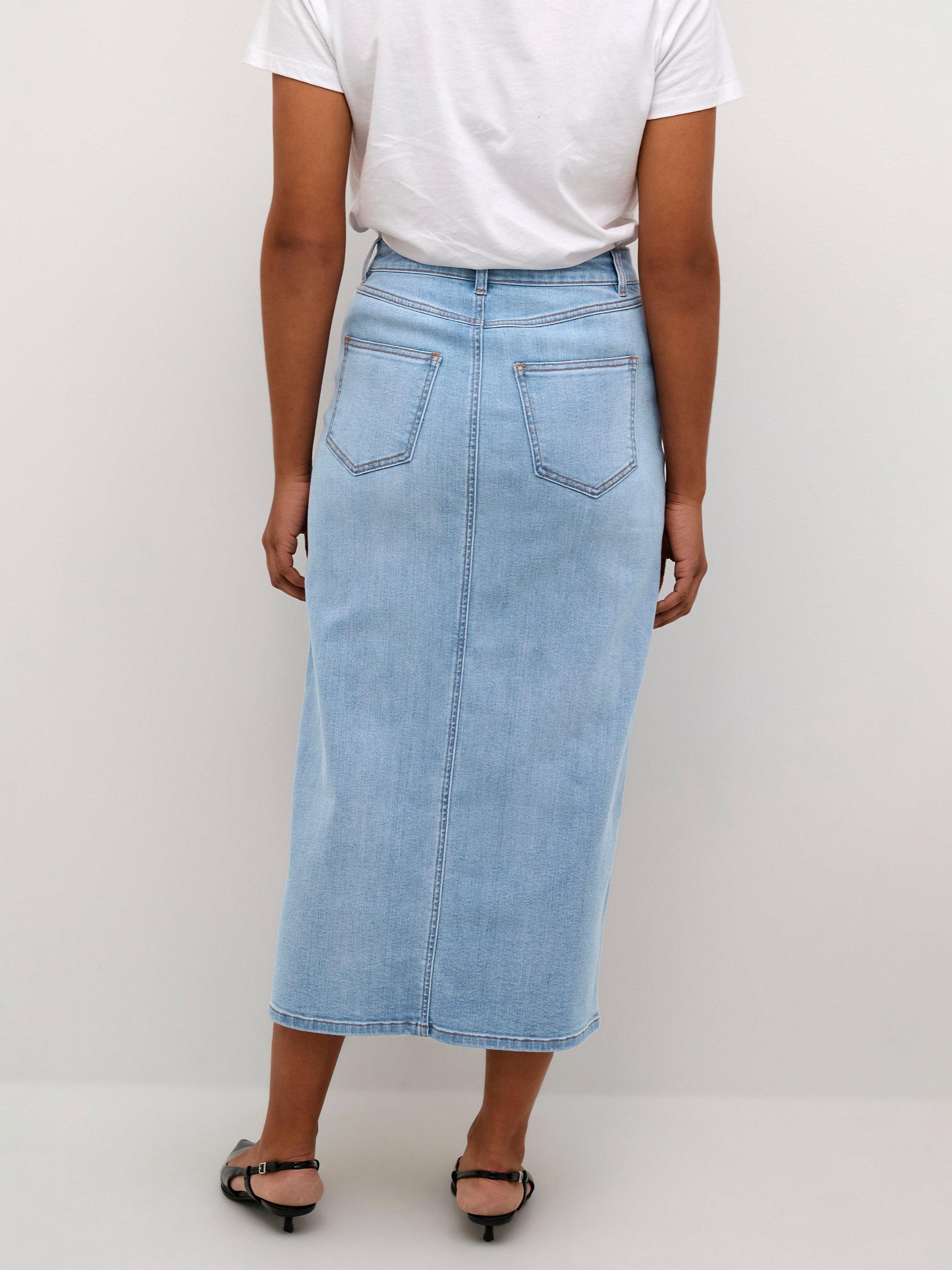 Product image 2 of 5, which shows KAFFE Sinem Denim Midi Skirt, Light Blue, 14