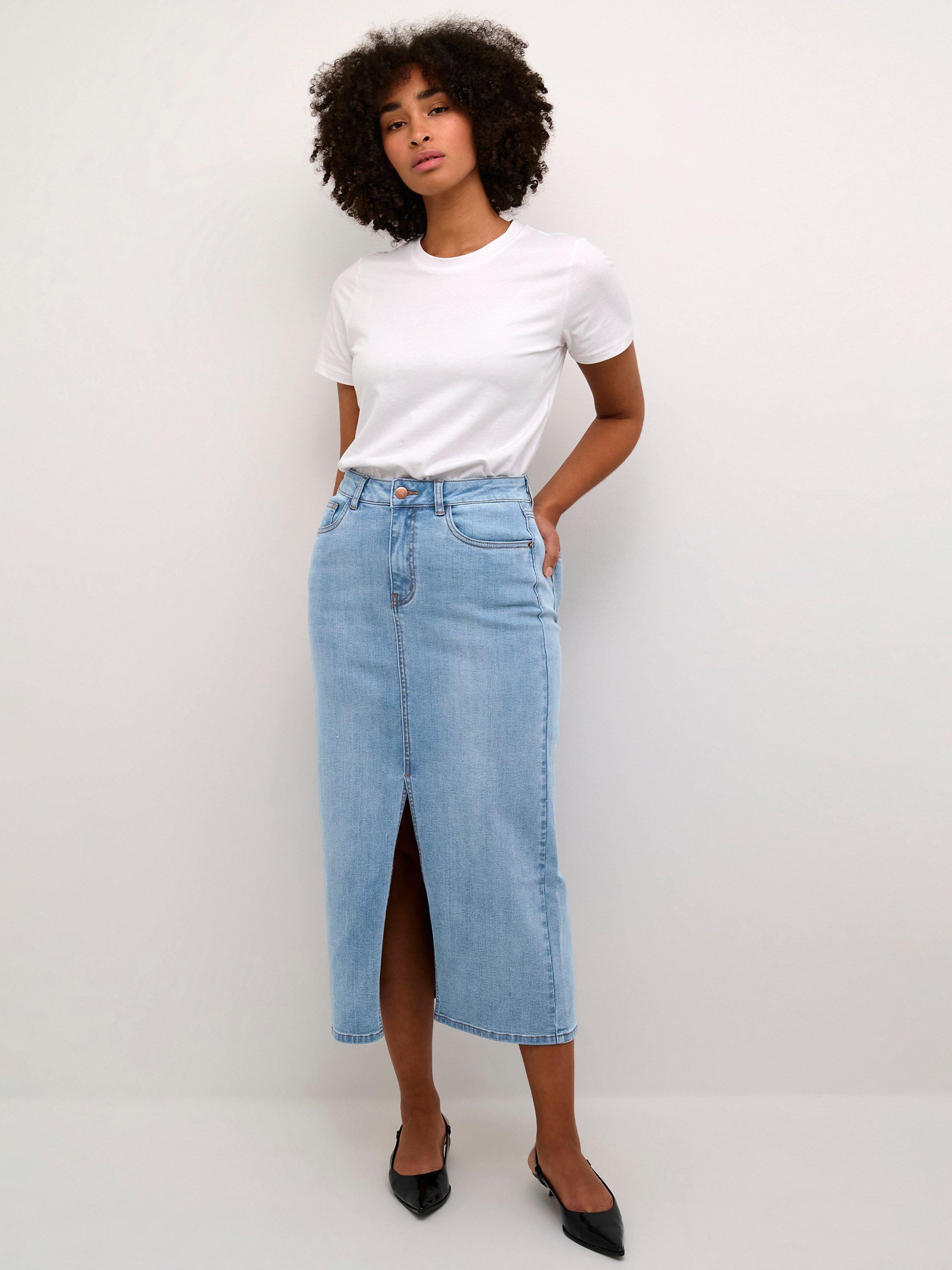 Product image 3 of 5, which shows KAFFE Sinem Denim Midi Skirt, Light Blue, 14