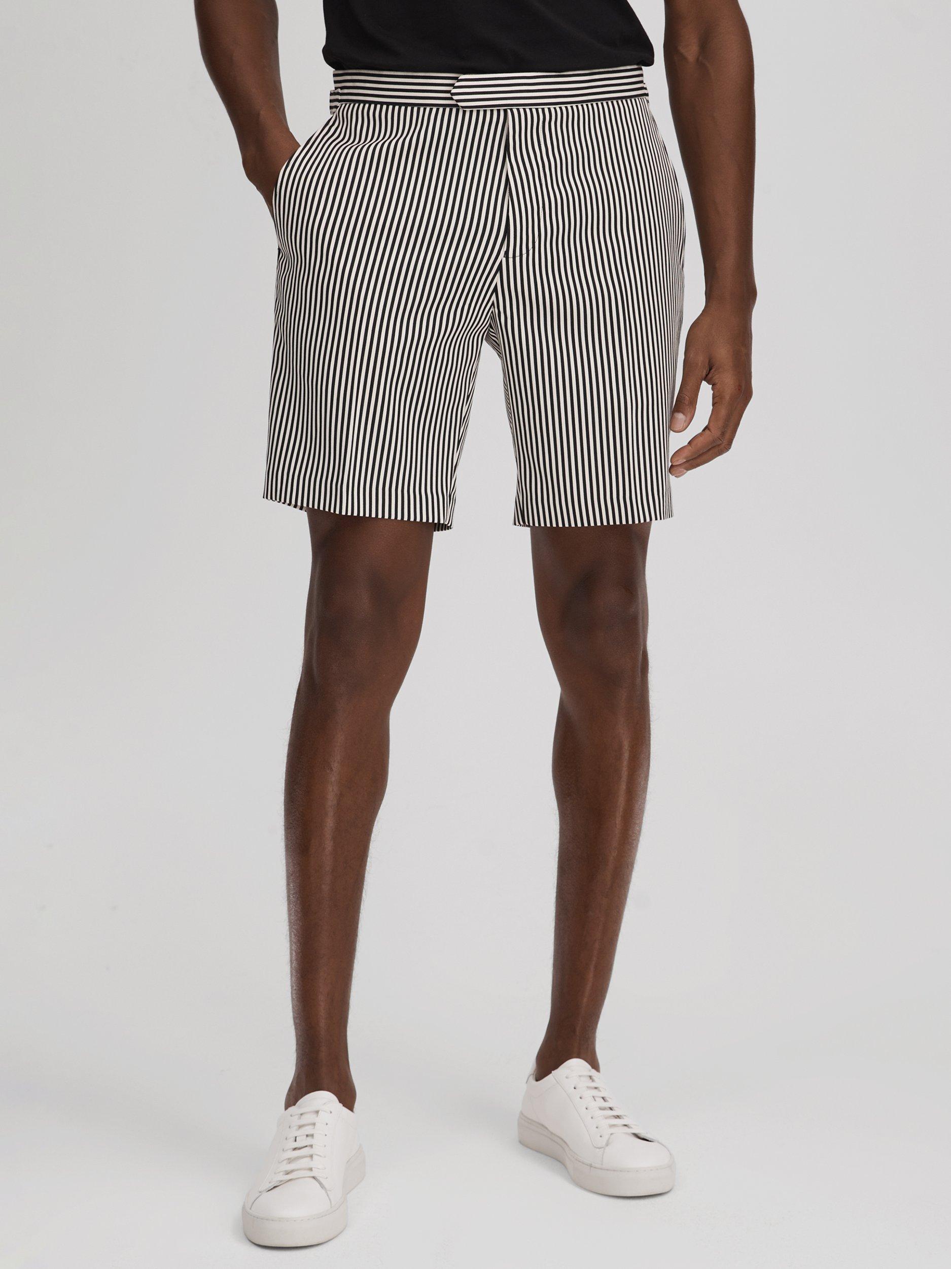 Reiss Stream Stripe Shorts, Black/White