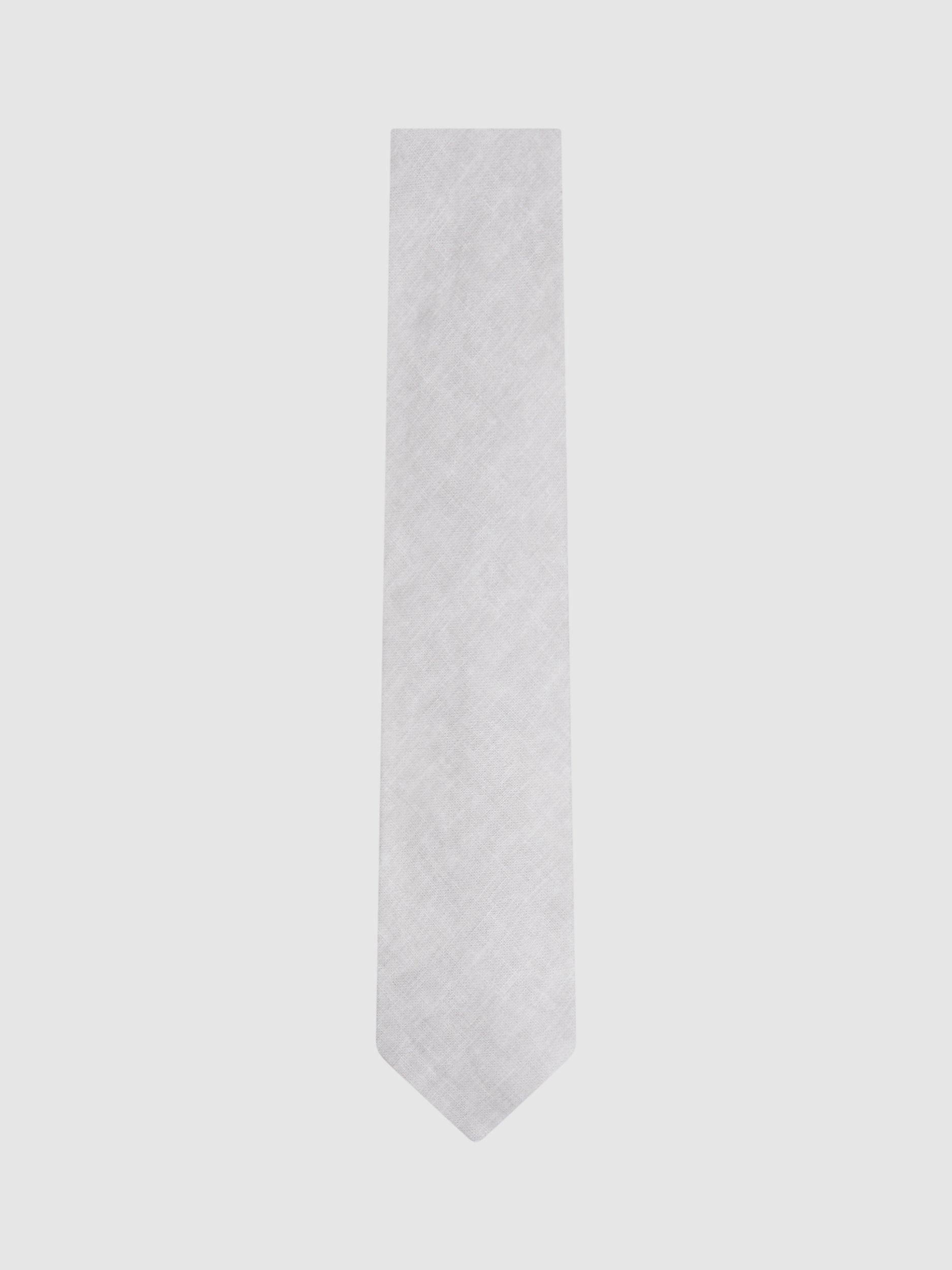 Reiss Vitali Linen Tie, Soft Ice, One Size