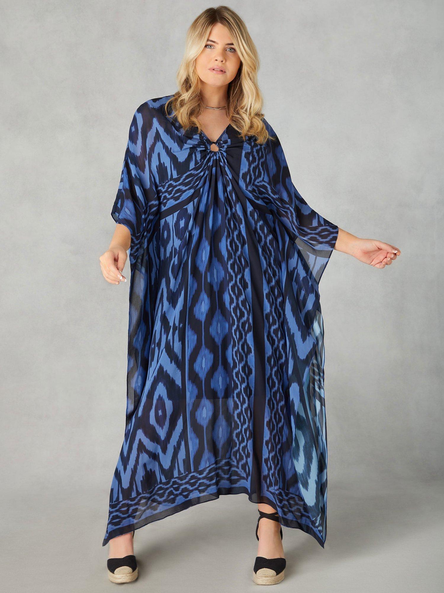 Live Unlimited Curve Ikat Maxi Kaftan, Blue, 14