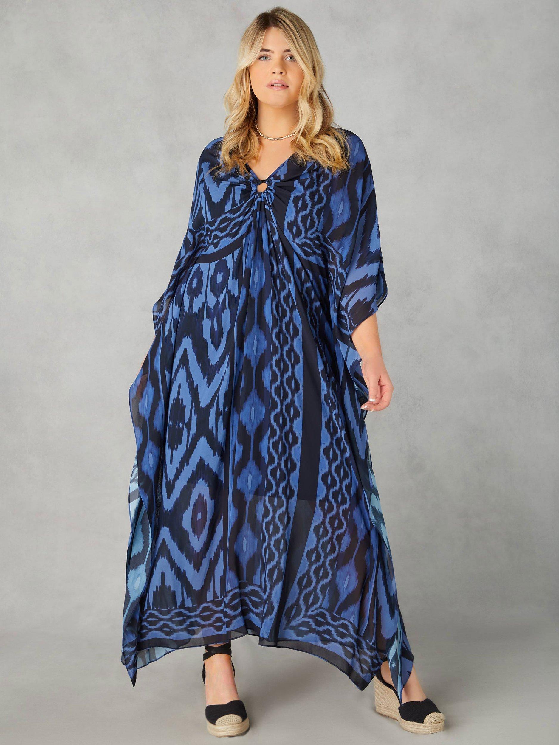 Live Unlimited Curve Ikat Maxi Kaftan, Blue, 14