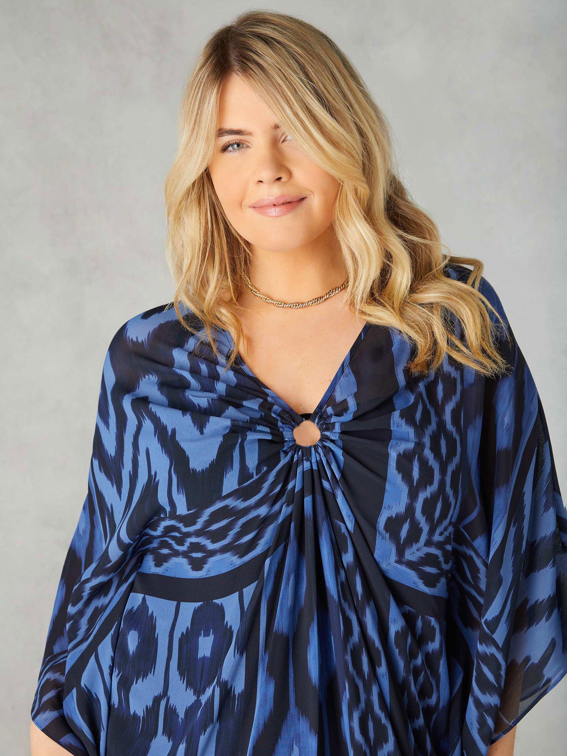 Live Unlimited Curve Ikat Maxi Kaftan, Blue, 14