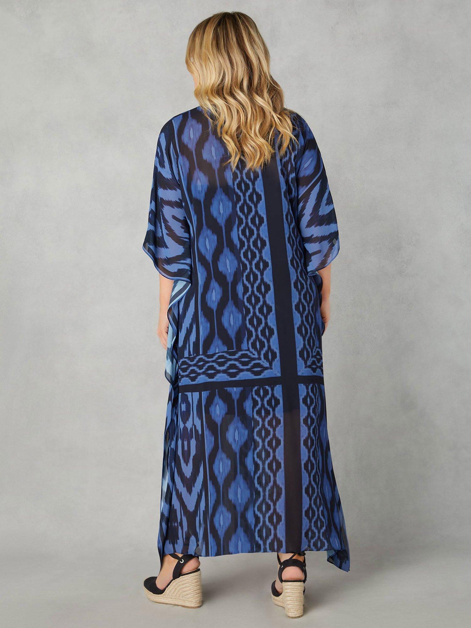 Live Unlimited Curve Ikat Maxi Kaftan, Blue, 14