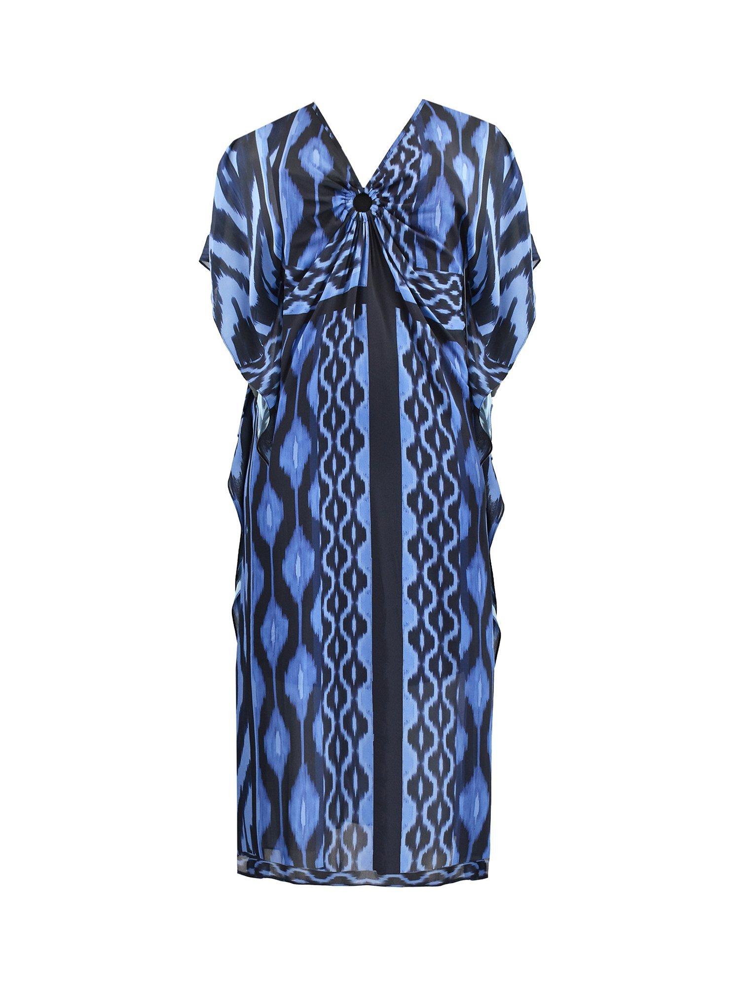 Live Unlimited Curve Ikat Maxi Kaftan, Blue, 14