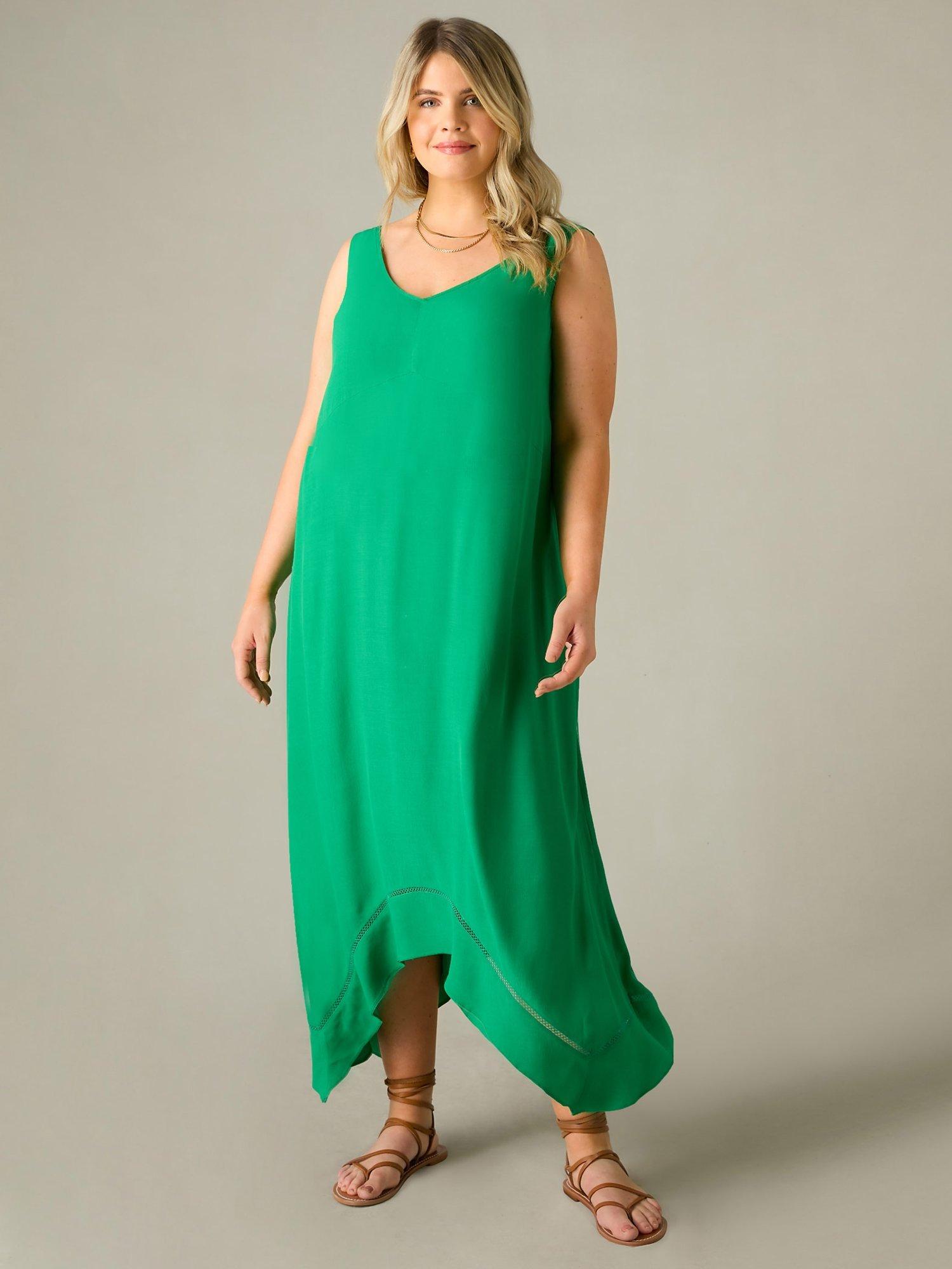 Live Unlimited Curve Ladder Trim Hanky Hem Midaxi Dress, Green