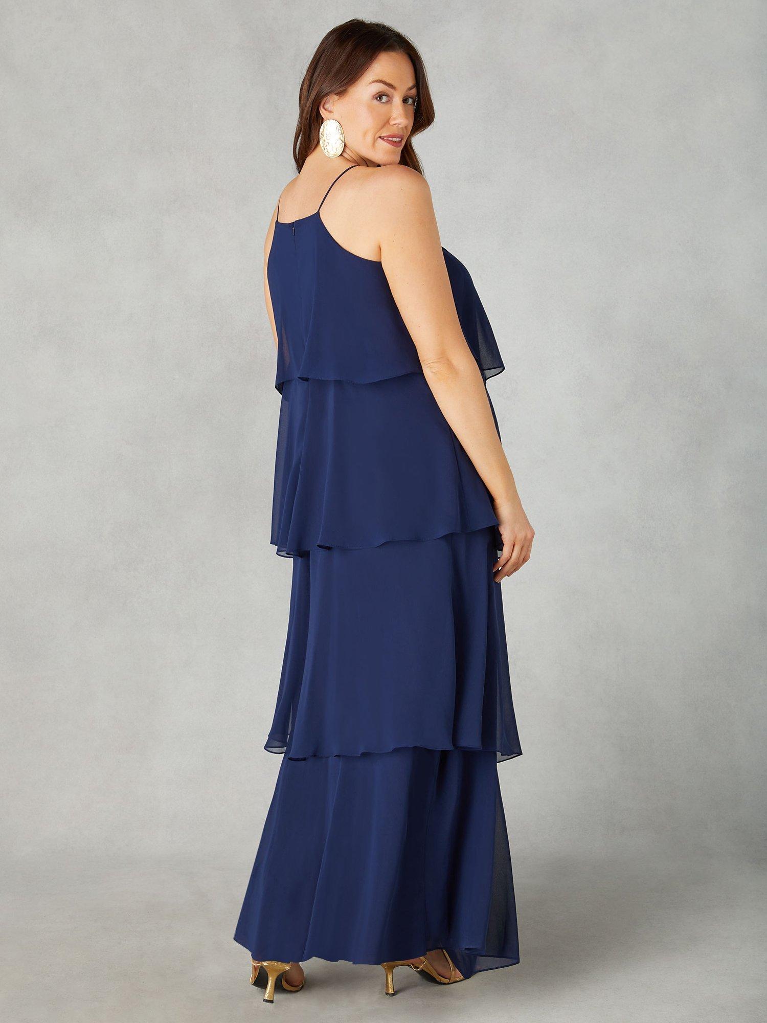 Product image 4 of 4, which shows Live Unlimited Curve Petite Ruffle Tiered Maxi Dress, Blue, 26