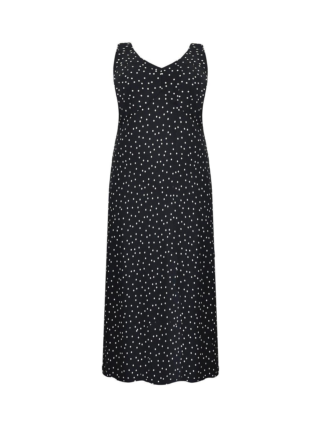 Product image 5 of 5, which shows Live Unlimited Curve Polka Dot Bias Cut Midi Dress, Black, 12