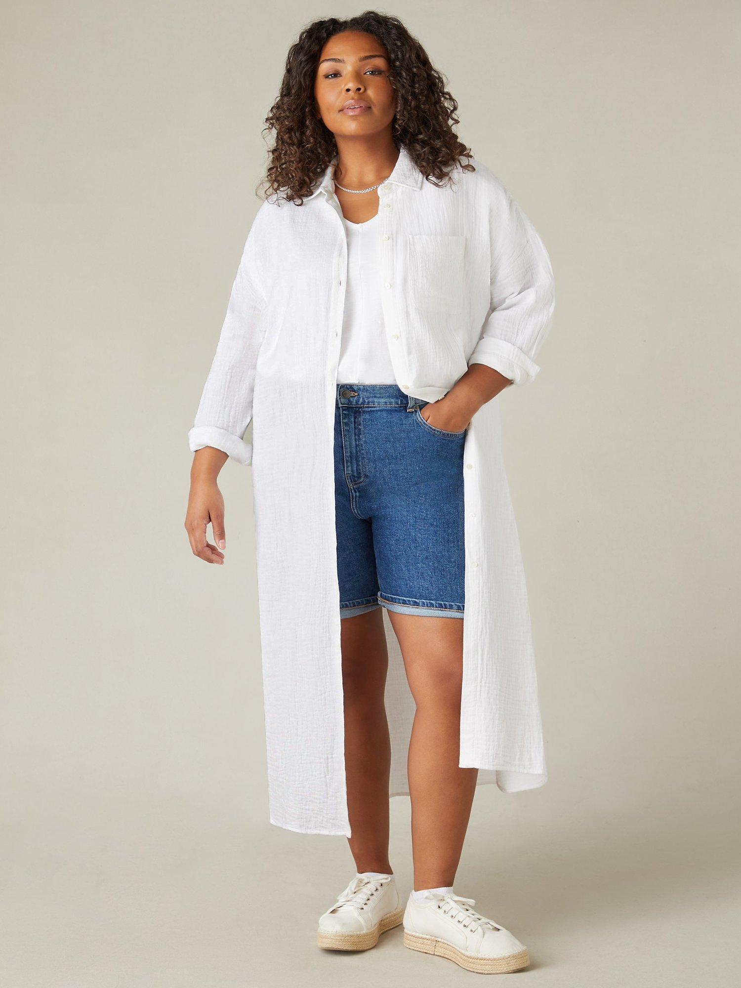 Live Unlimited Curve Cotton Midi Shirt Dress, White