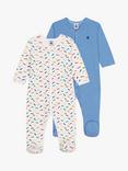 Petit Bateau Baby Stripe/Skateboard Print Sleepsuits, Pack Of 2, Blue/Multi