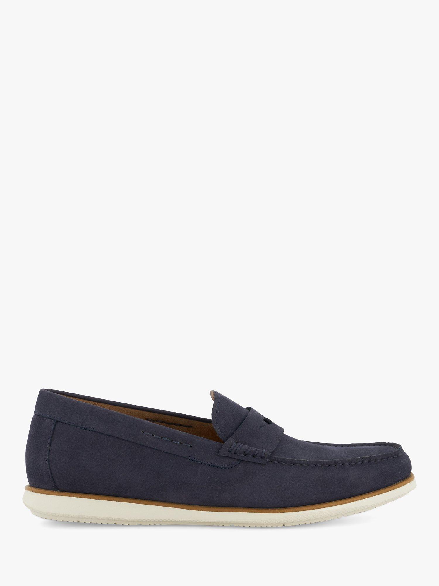 Product image 1 of 6, which shows Dune Wide Fit Berkly Nubuck White Sole Loafers, Navy, 6