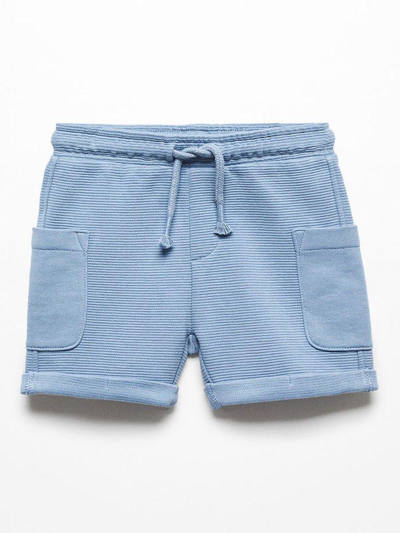 Mango Baby Wave Textured Drawstring Shorts, Medium Blue