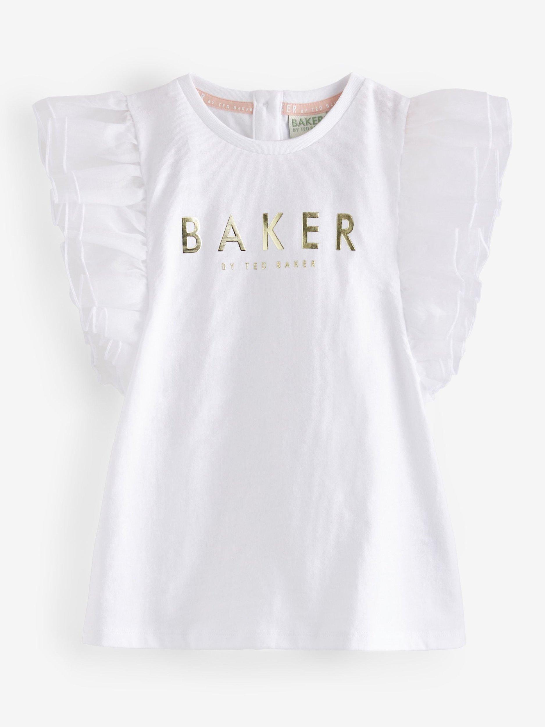 Ted Baker Kids' Logo Organza Frill Sleeve T-Shirt, White