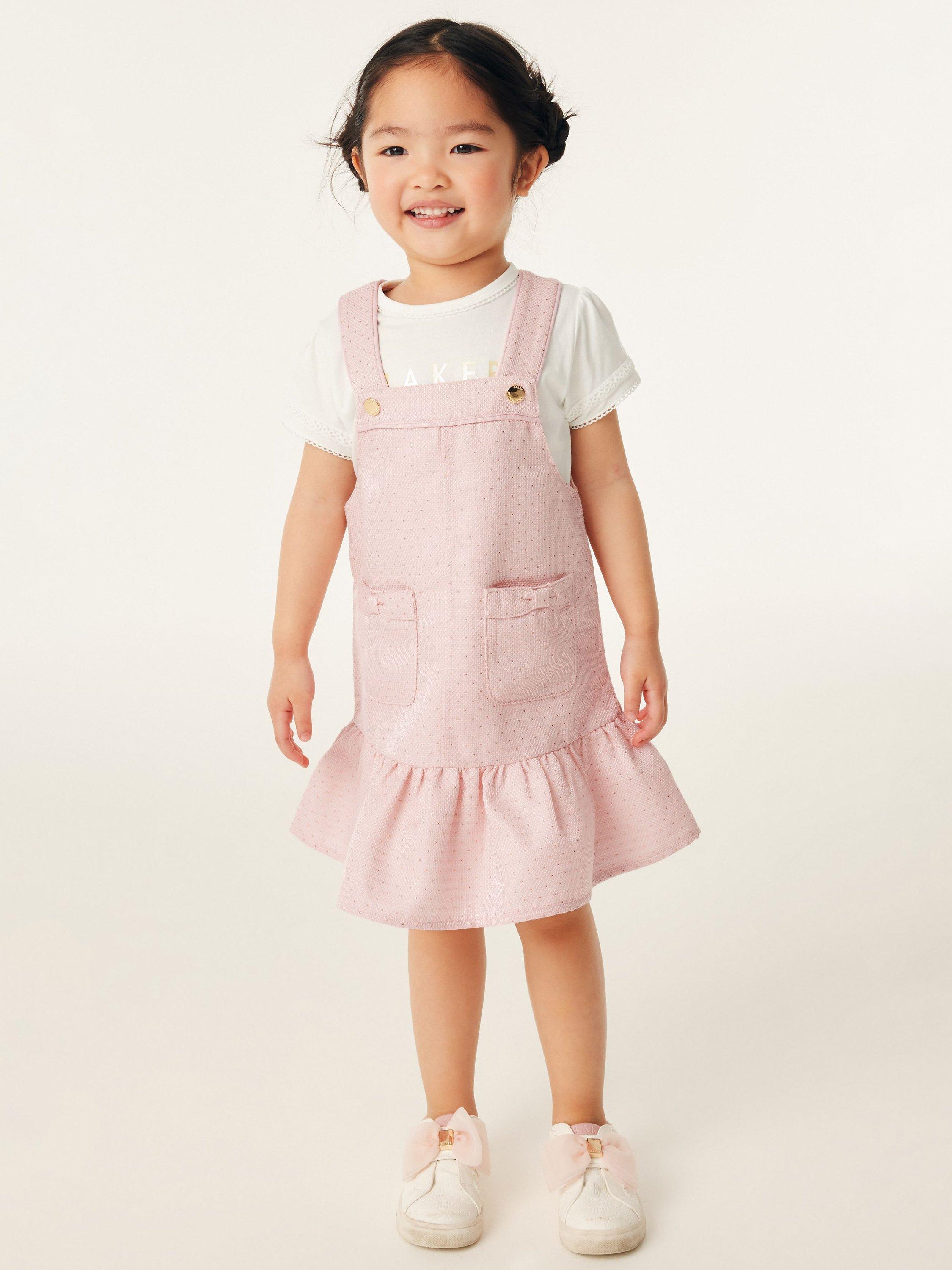 Ted Baker Baby Sparkly Pinafore Dress T Shirt Set Pink White