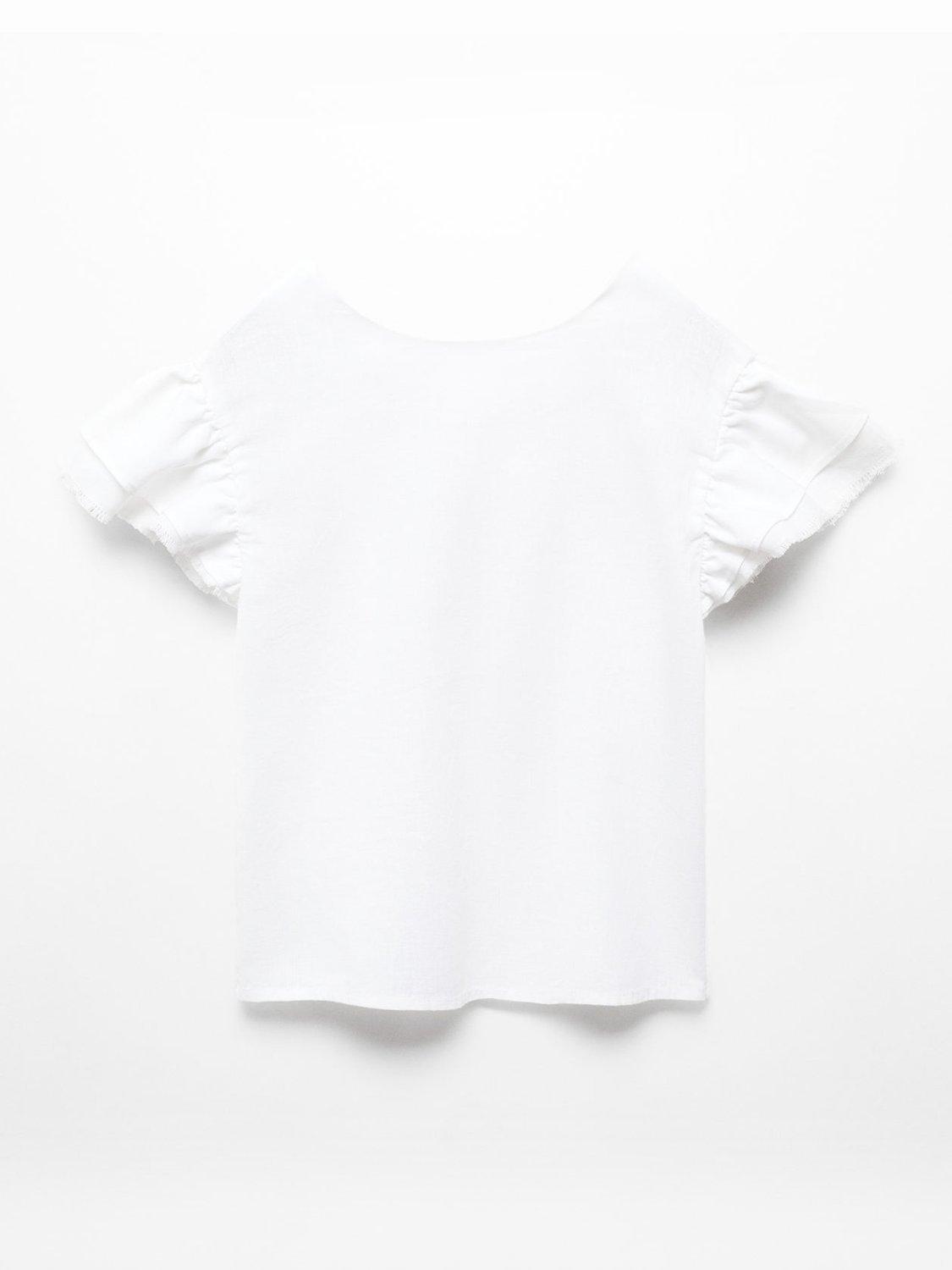 Mango Kids' Mafer Linen Blend Ruffle Blouse, White