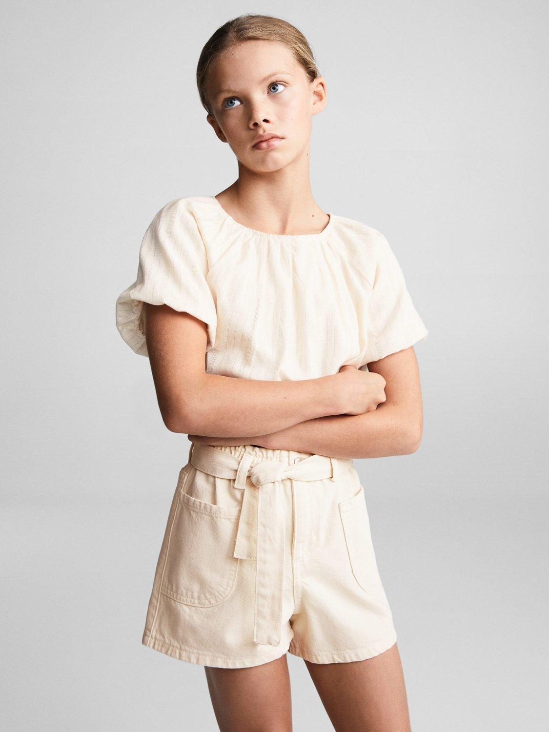 Mango Kids' Silvia Metallic Stripe Blouse, Pink