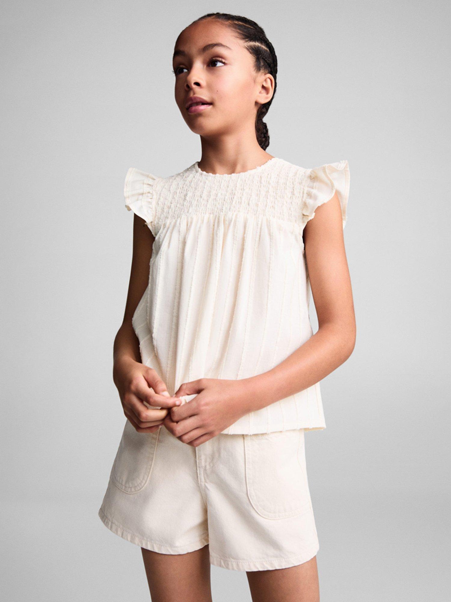 Mango Kids' Heily Evasé Blouse, Light Beige