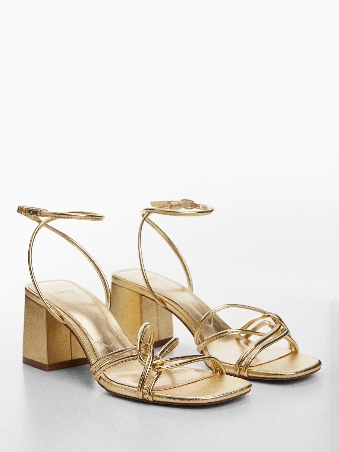 Product image 2 of 4, which shows Mango Luan Strappy Heeled Sandals, Gold, 7