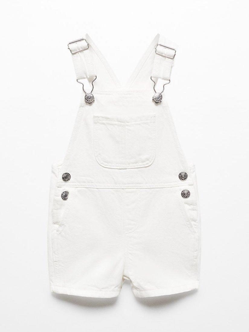 Mango Kids' Sunset Short Denim Dungarees, White