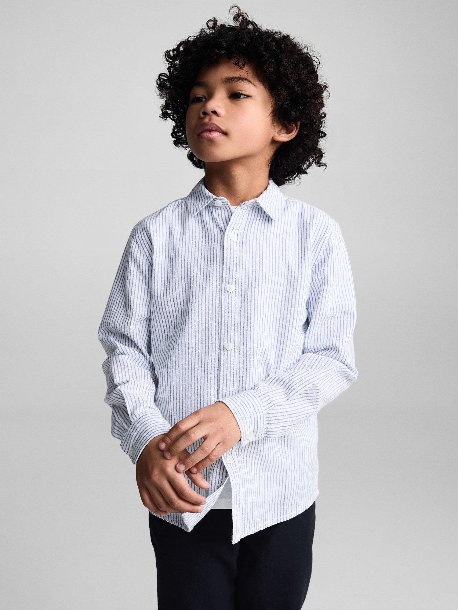 Mango Kids' Carlos Regular Fit Stripe Shirt, Bright Blue