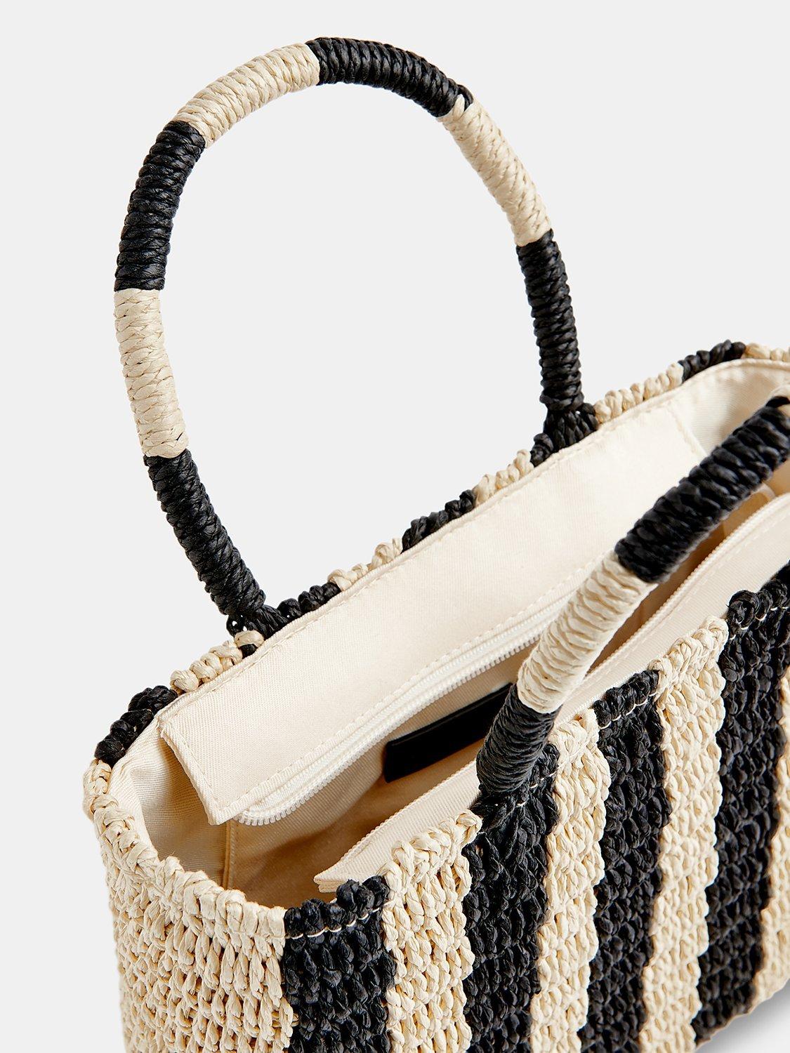Product image 3 of 5, which shows Whistles Tillie Woven Striped Mini Tote Bag, Natural/Black, One Size