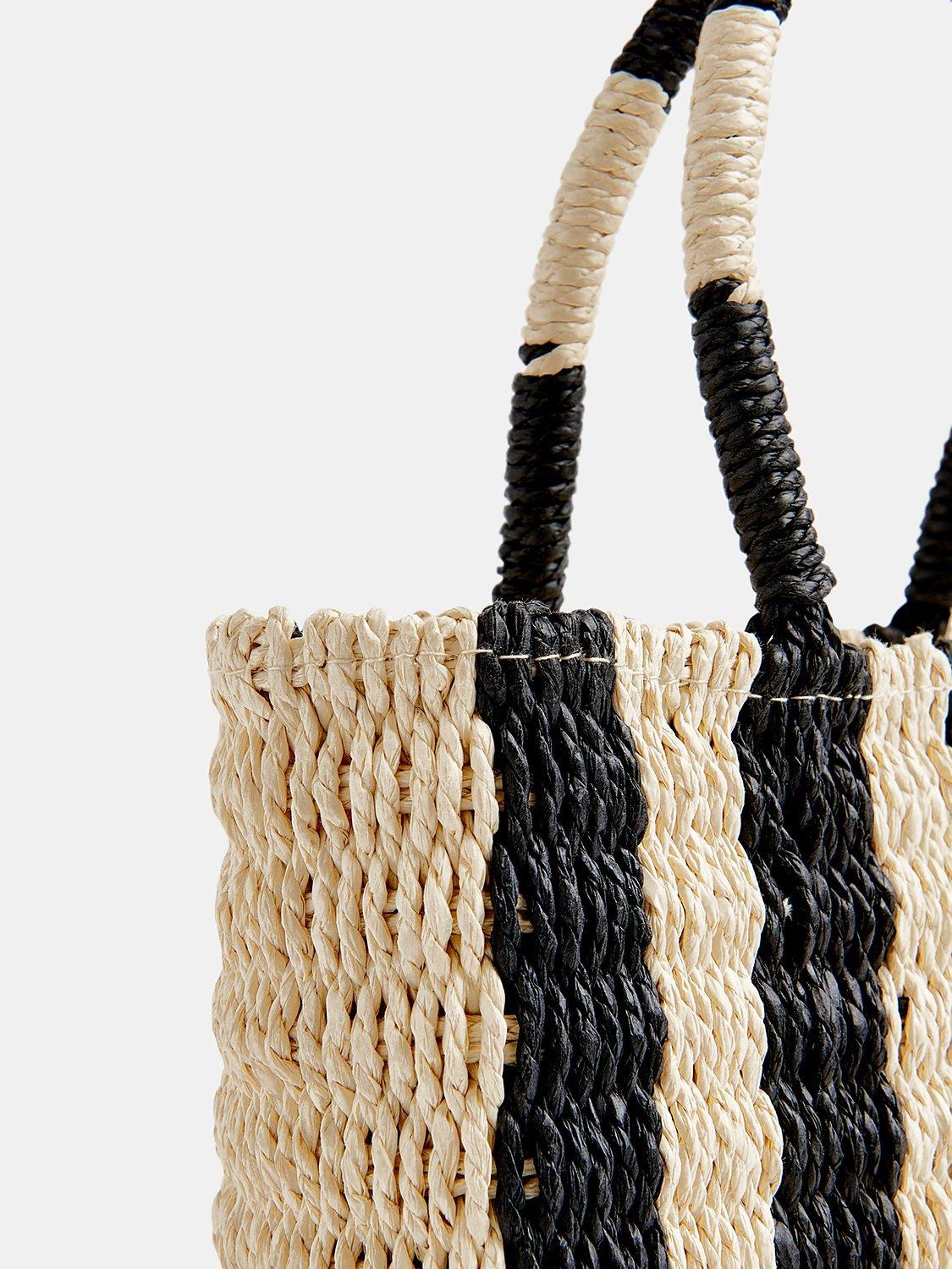 Product image 4 of 5, which shows Whistles Tillie Woven Striped Mini Tote Bag, Natural/Black, One Size