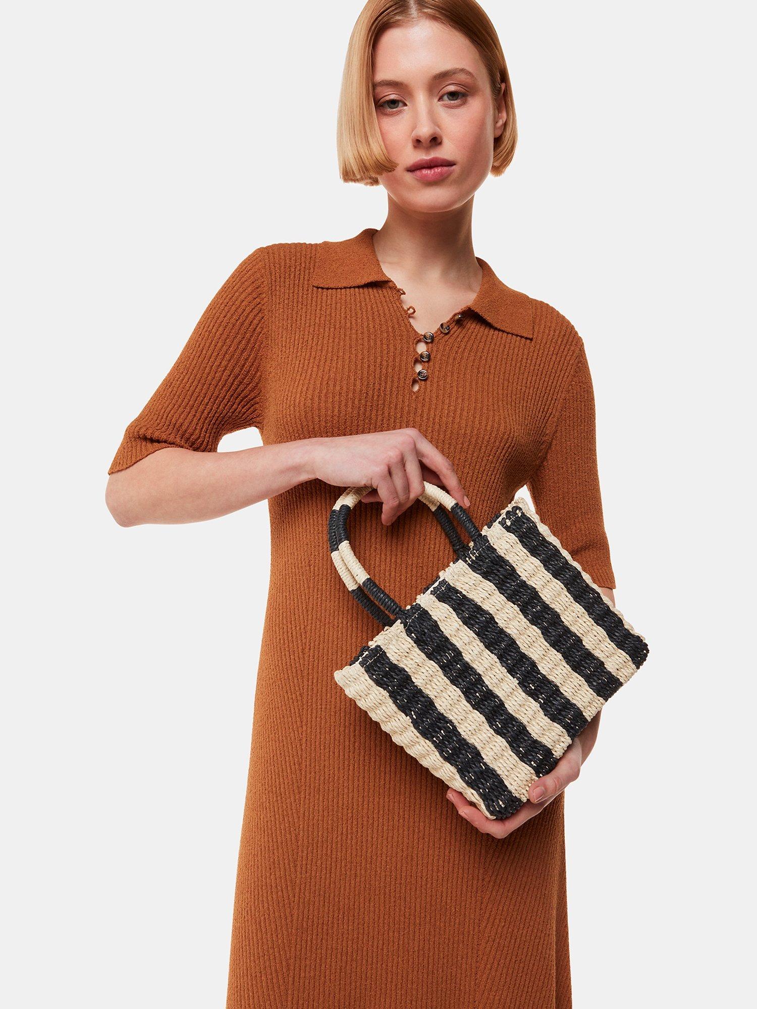 Product image 5 of 5, which shows Whistles Tillie Woven Striped Mini Tote Bag, Natural/Black, One Size