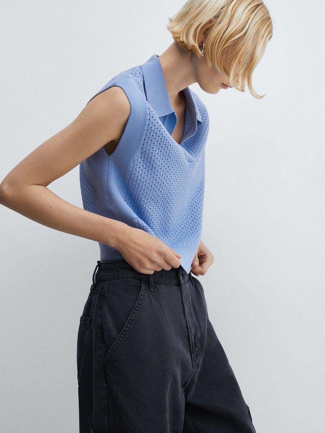 Mango Paola Polo Neck Top, Medium Blue