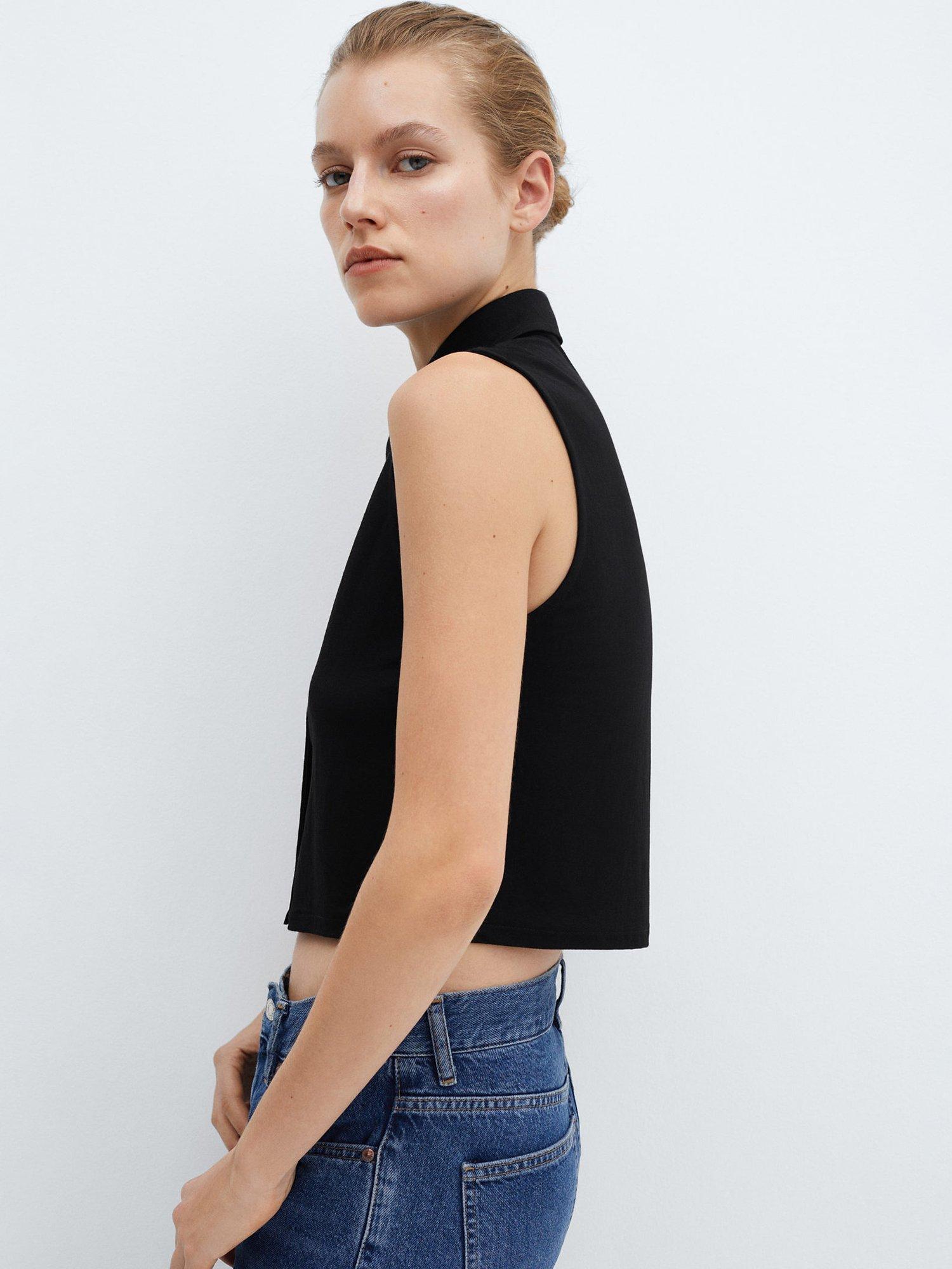 Mango Knitted Waistcoat, Black