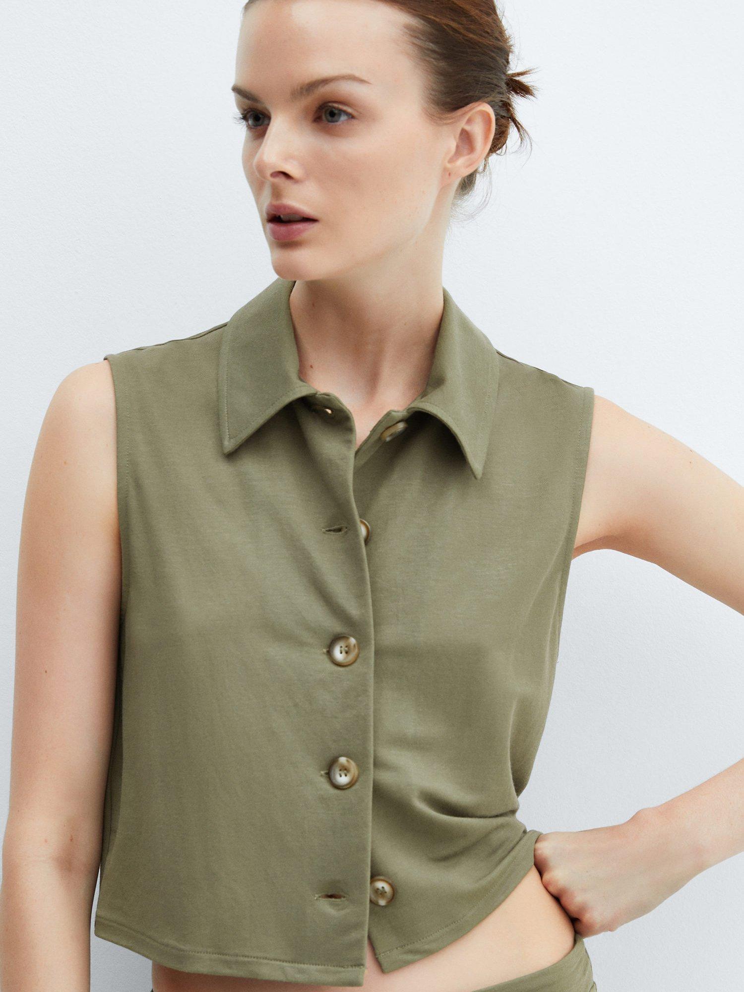 Mango Knitted Waistcoat, Khaki