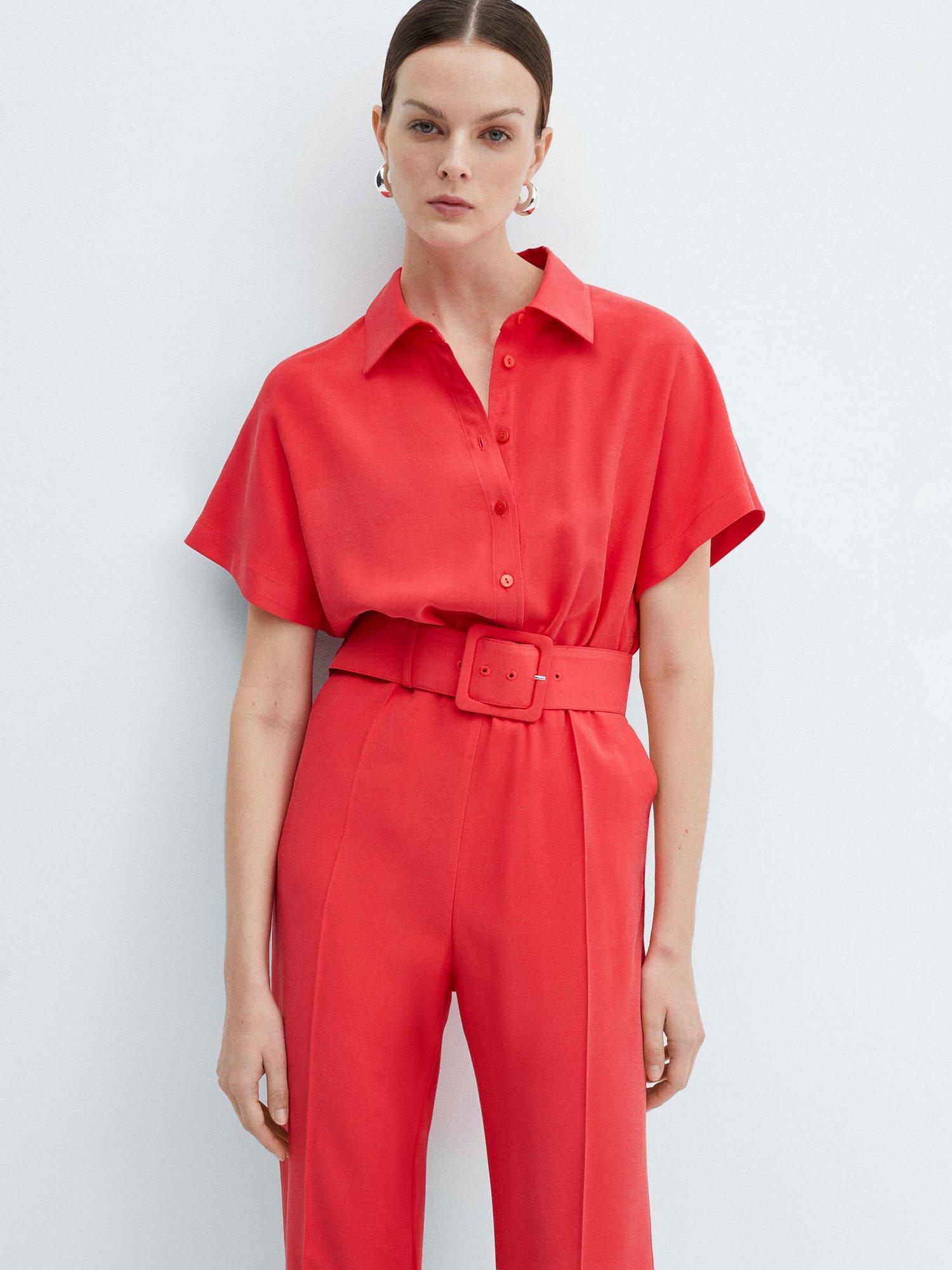 Mango Nantes Belt Jumpsuit, Bright Red
