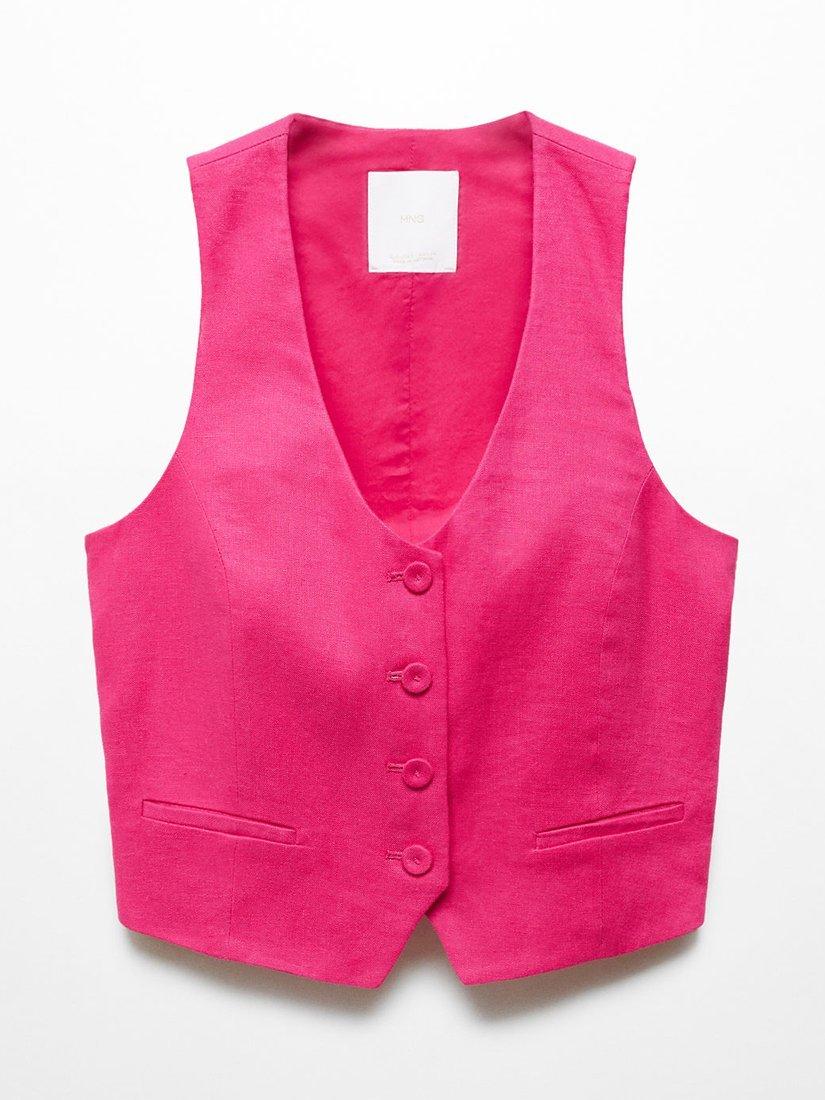 Mango Linen Waistcoat, Bright Pink