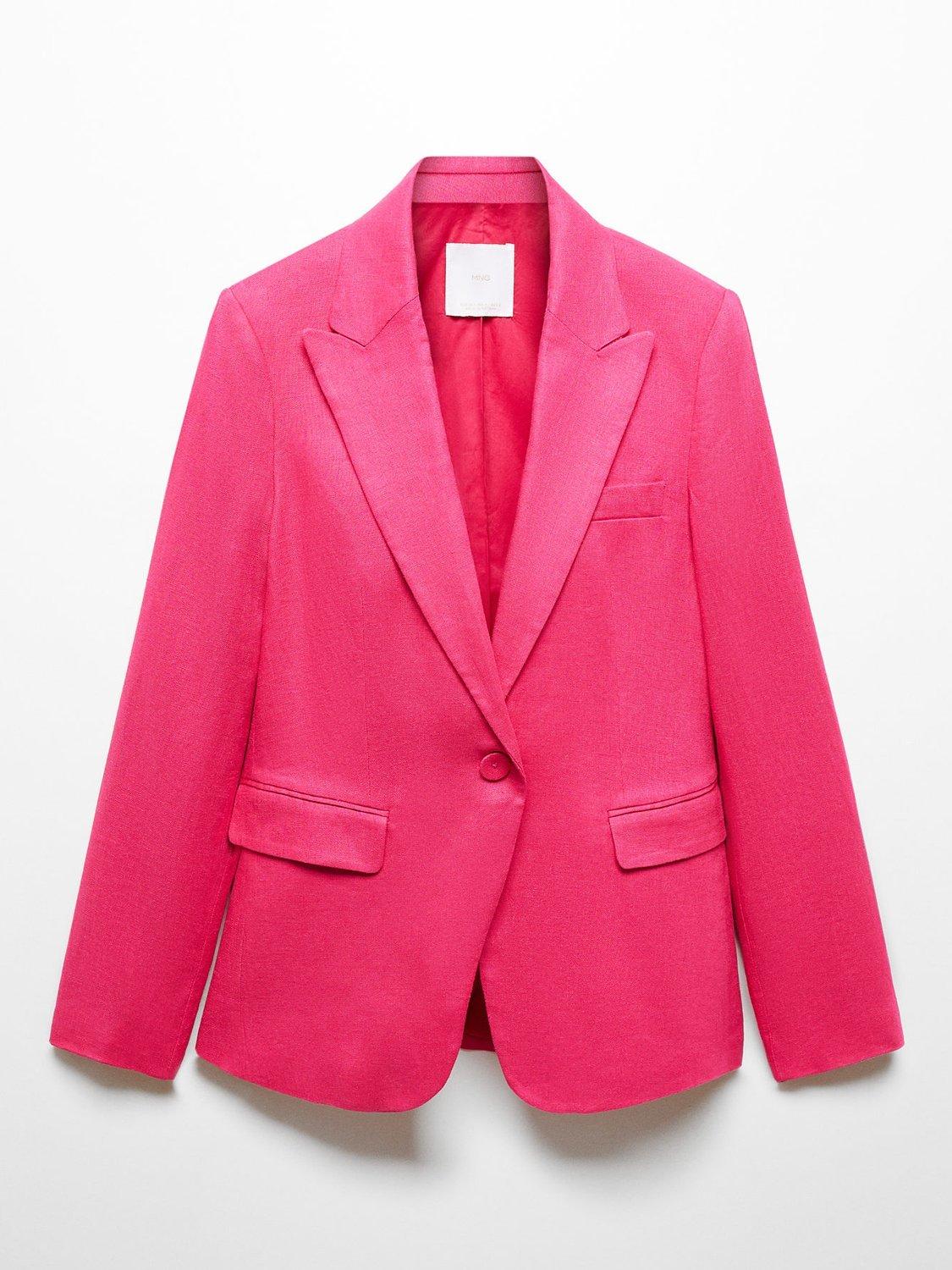 Mango Boreli Linen Blazer, Bright Pink