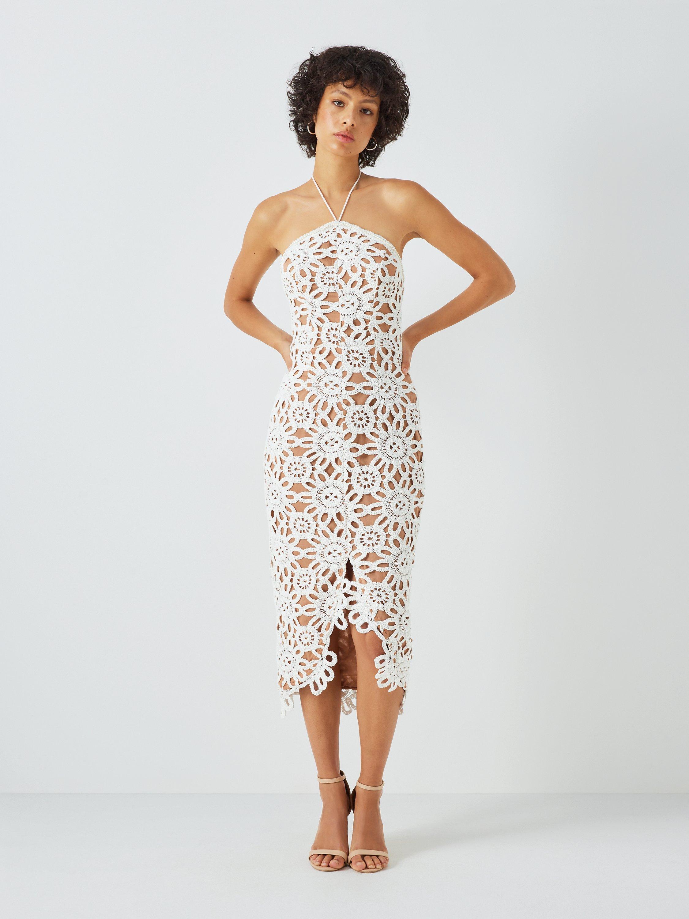 Product image 3 of 6, which shows Elliatt Night Floral Crochet Midi Dress, Ivory, XS