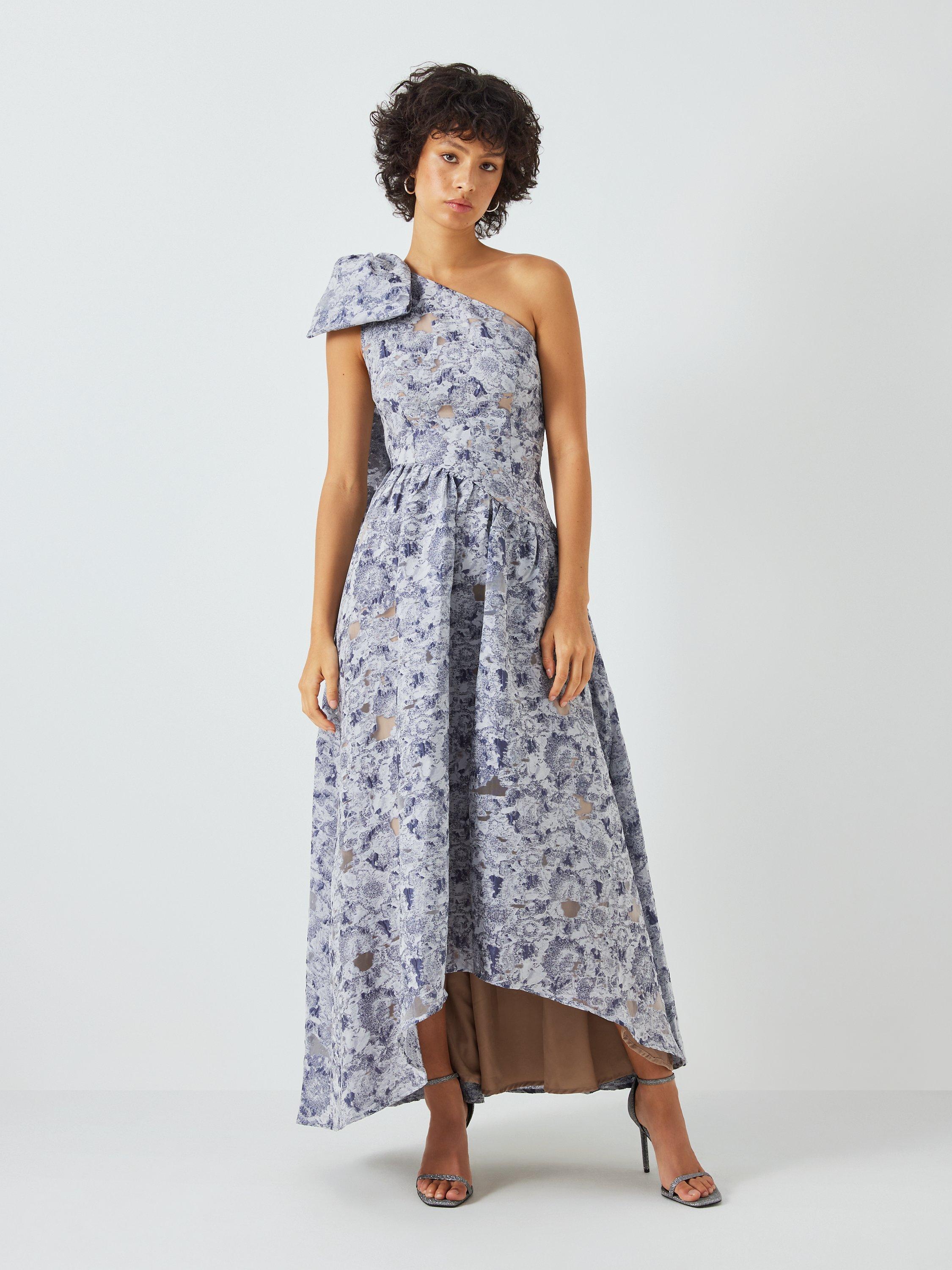 Elliatt Gobi Floral Jacquard One Shoulder Maxi Dress, Slate Bue