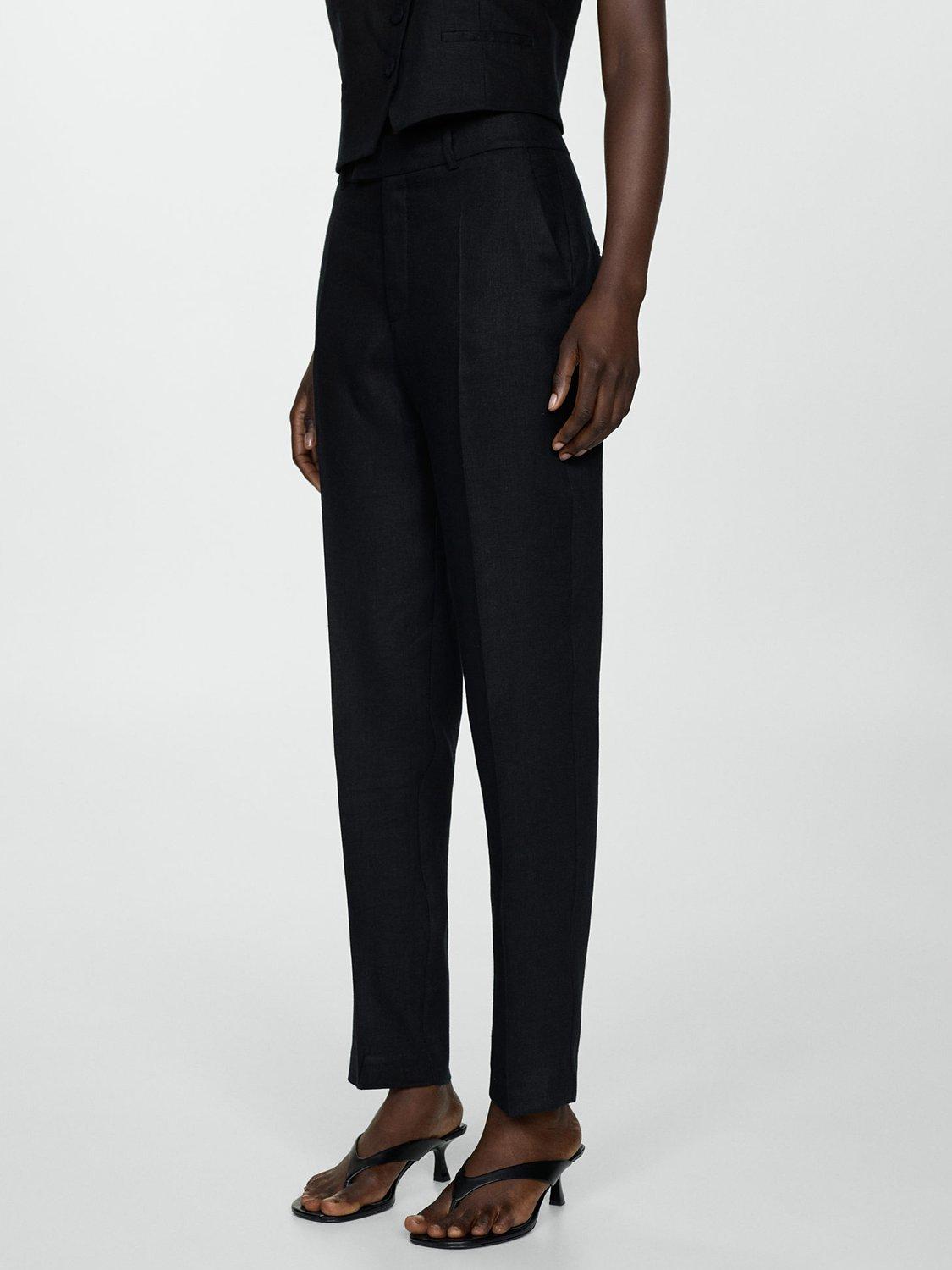 Mango Boreli Linen Trousers, Black