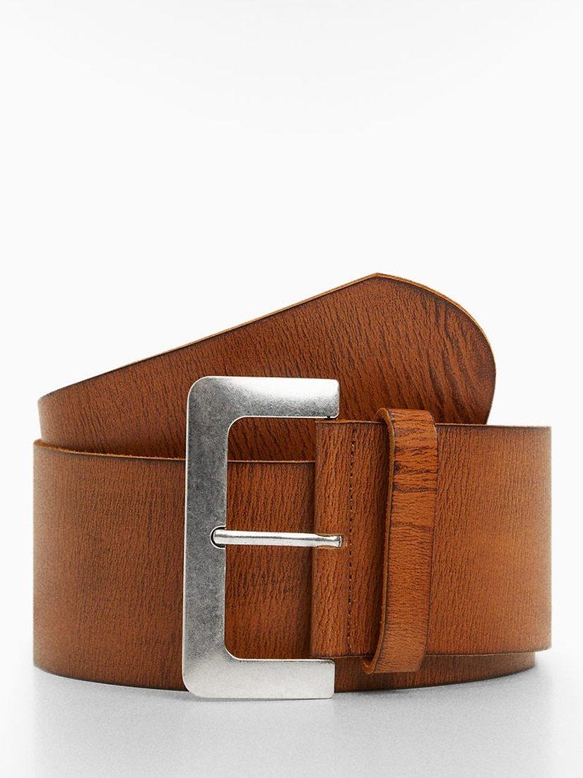 Mango Mapple Wide Leather Belt, Brown